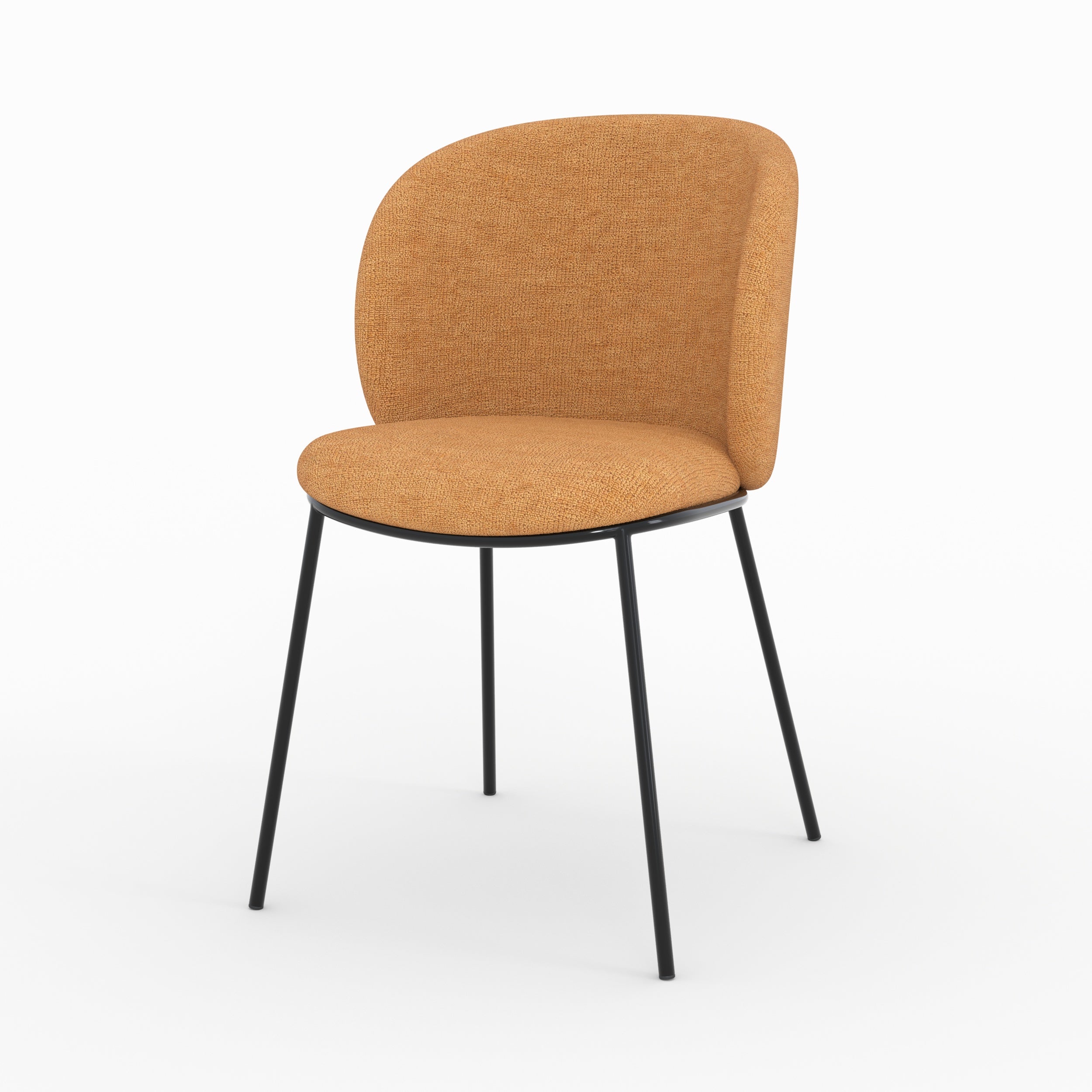 Chaise bulle tissu jaune moutarde pieds métal noir vue trois quarts avant