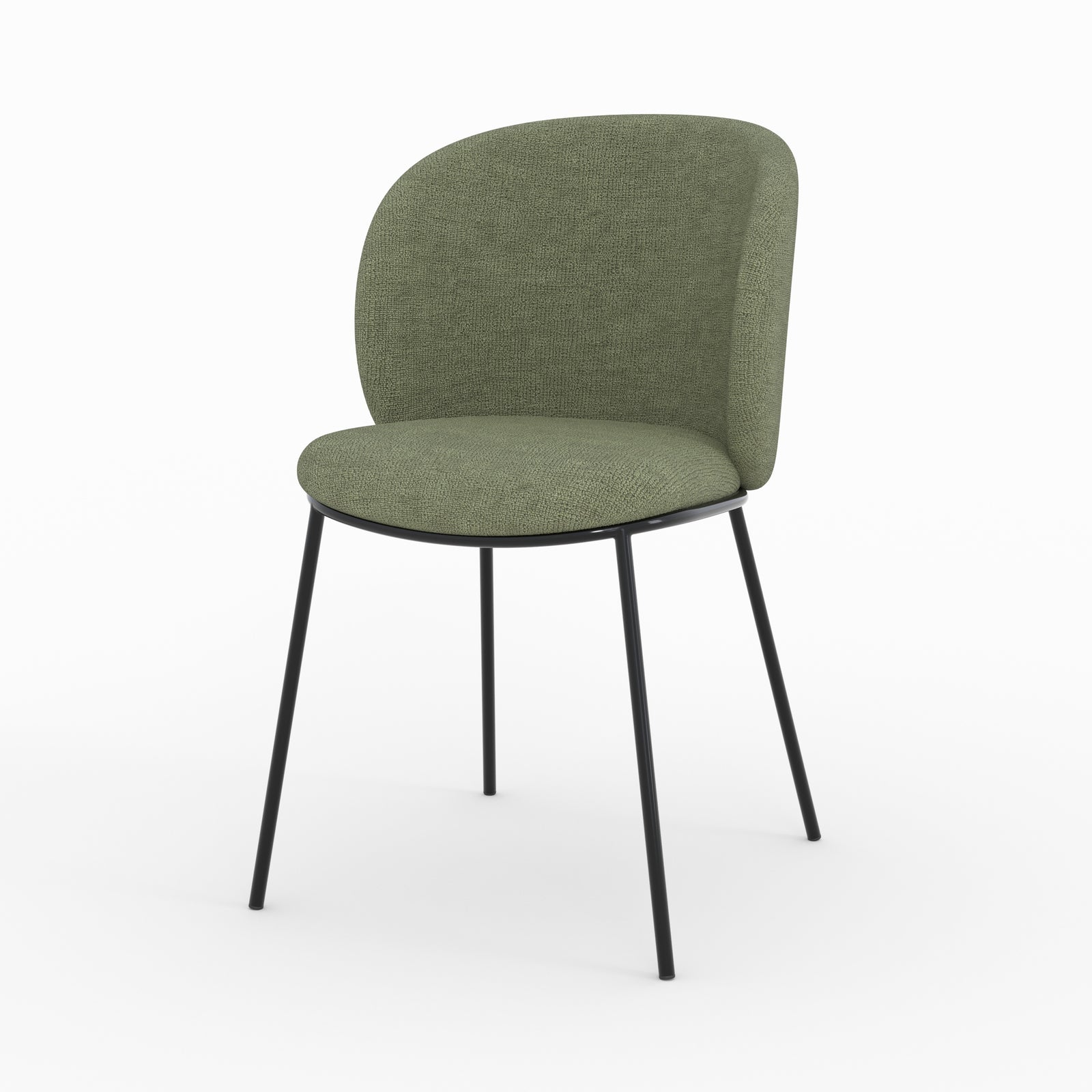 Chaise bulle tissu vert kaki pieds métal noir vue trois quarts avant