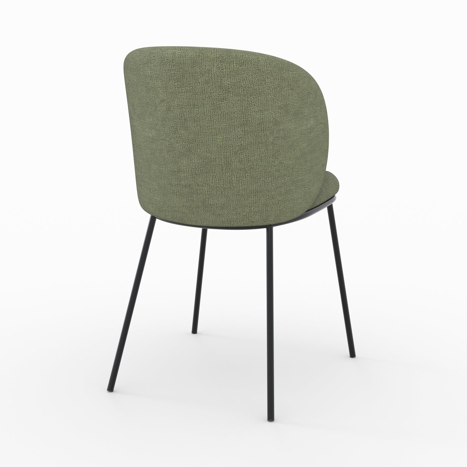 Chaise bulle vert kaki pieds métal noir tissu vue trois quarts arrière