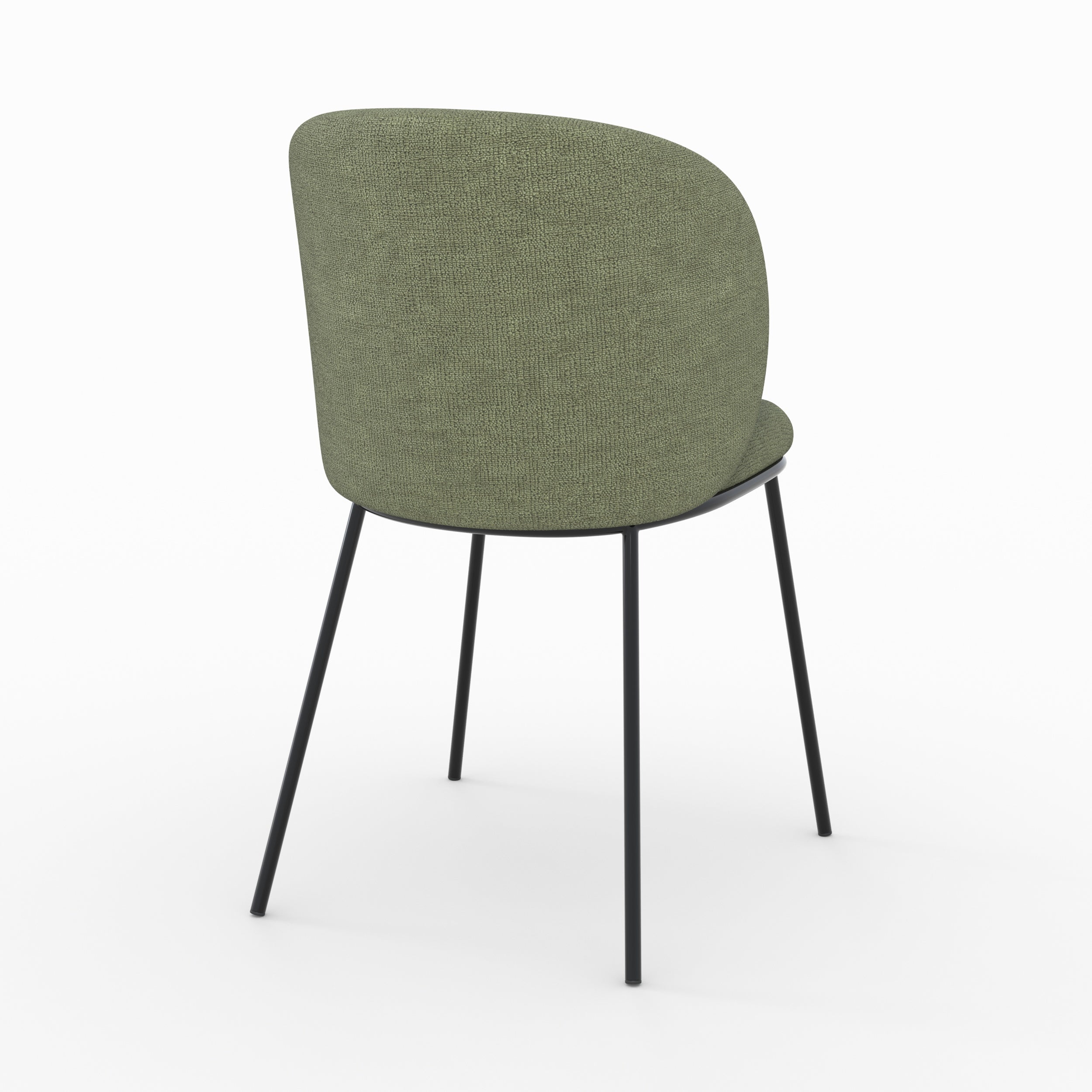 Chaise bulle vert kaki pieds métal noir tissu vue trois quarts arrière