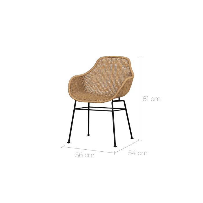 chaise carmela en resine tresee naturelle et pieds en metal lot de 2 carmela