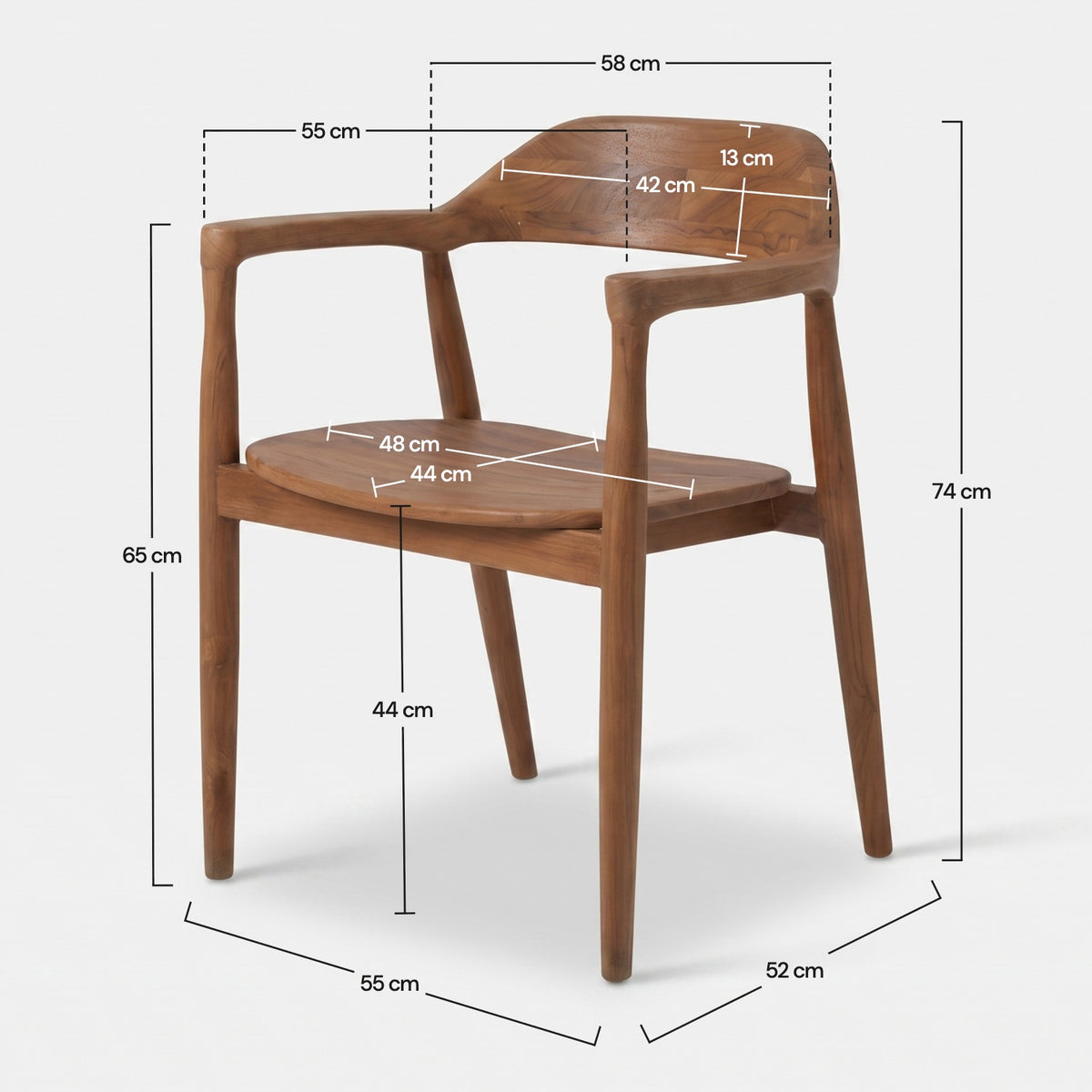 Dimensions de la chaise Céline en bois de teck massif - Maison Pavane