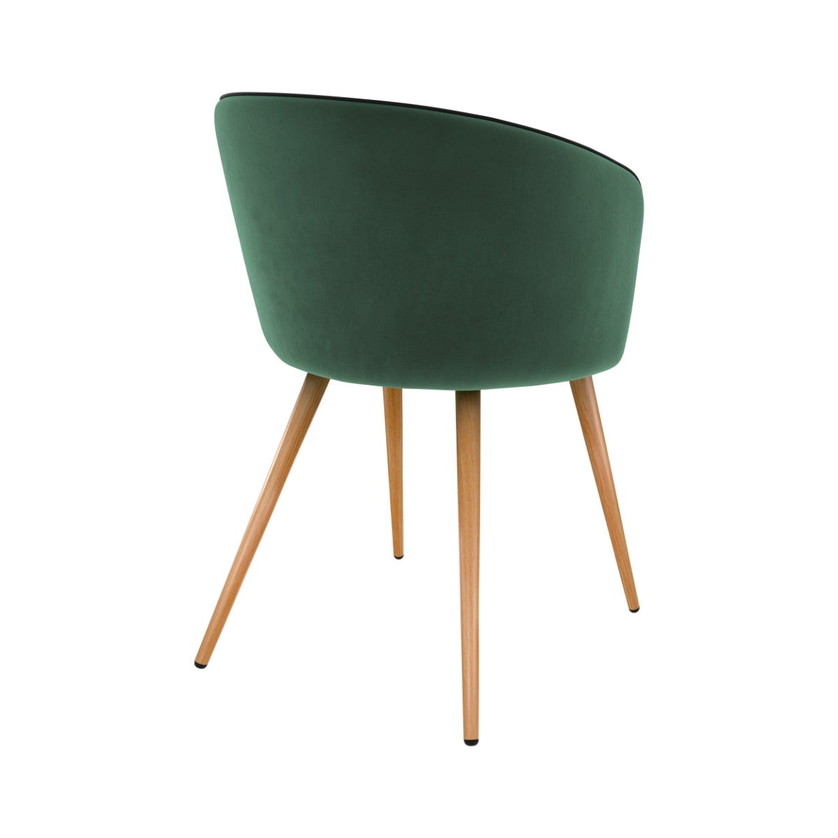sedia Chiara in velluto verde con gambe in metallo effetto legno