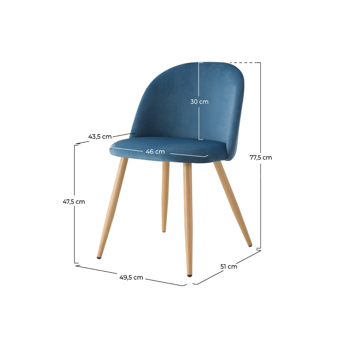 set di 2 sedie cozy in velluto blu