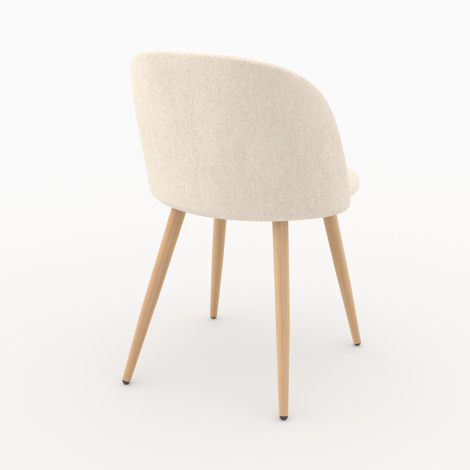Chaise Cozy en tissu beige, dossier arrondi enveloppant, vue de trois quarts arriere - Maison Pavane