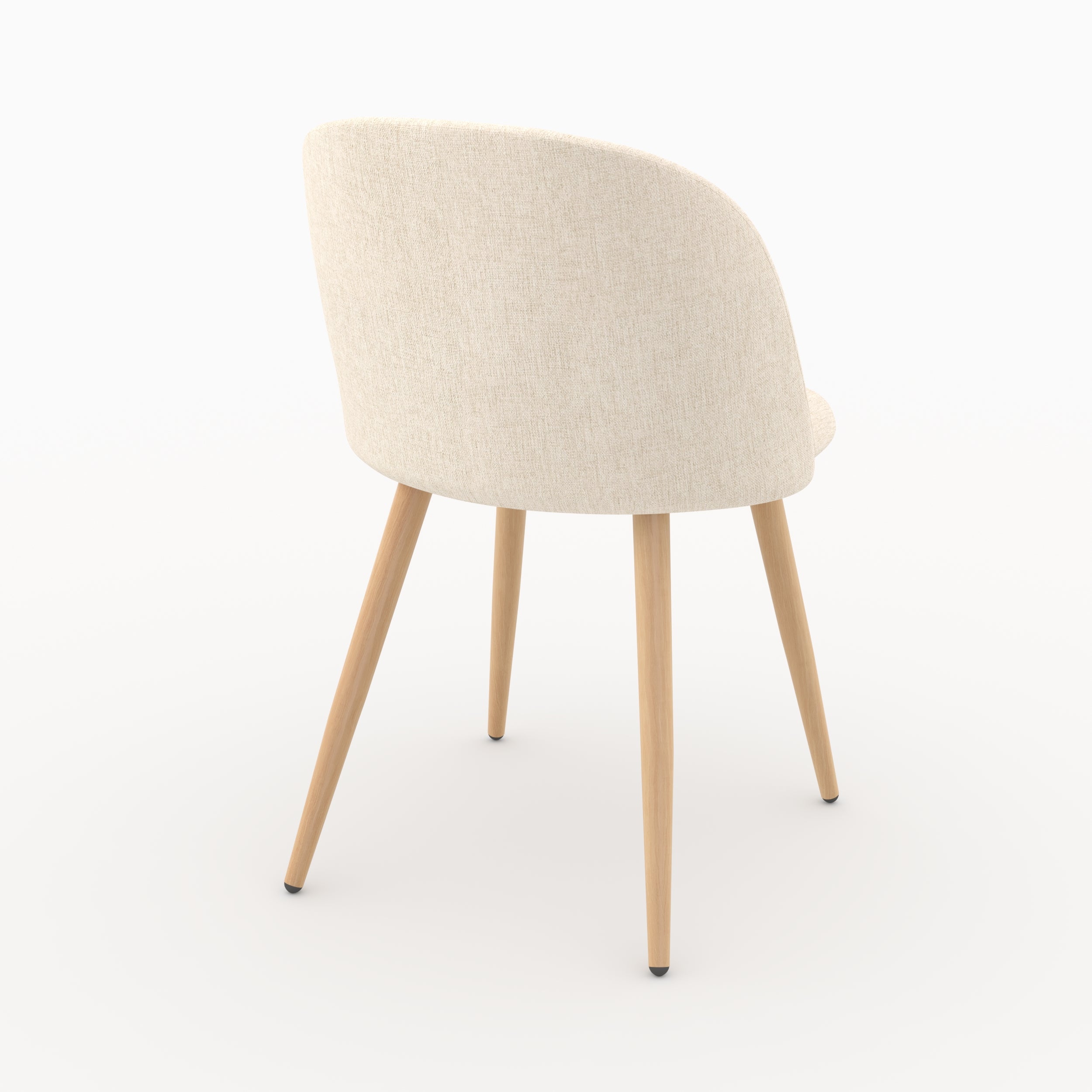 Chaise Cozy en tissu beige, dossier arrondi enveloppant, vue de trois quarts arriere - Maison Pavane