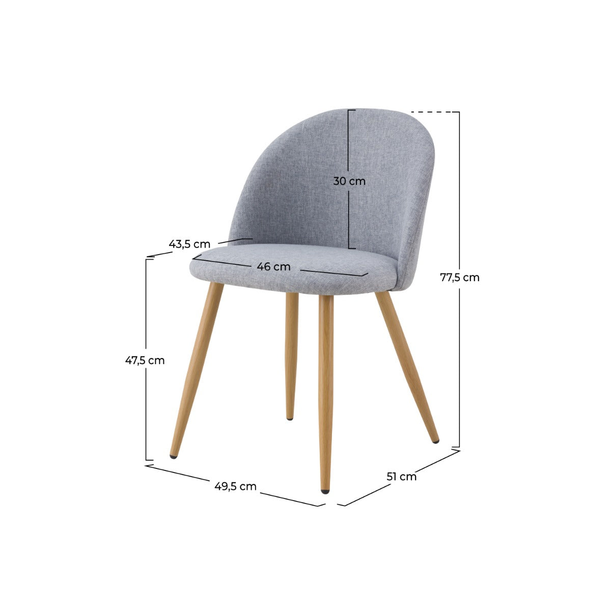 sedia cozy in tessuto grigio chiaro set di 2