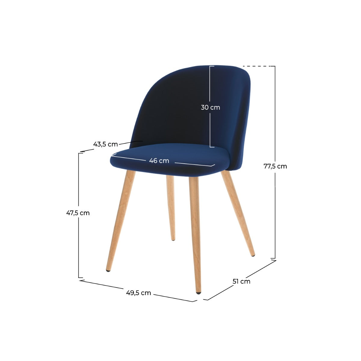 set di 2 sedie cozy in velluto blu scuro