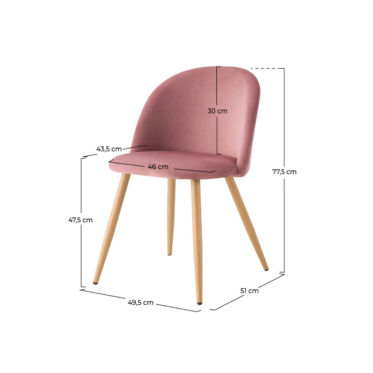 sedia cozy in velluto rosa set di 2