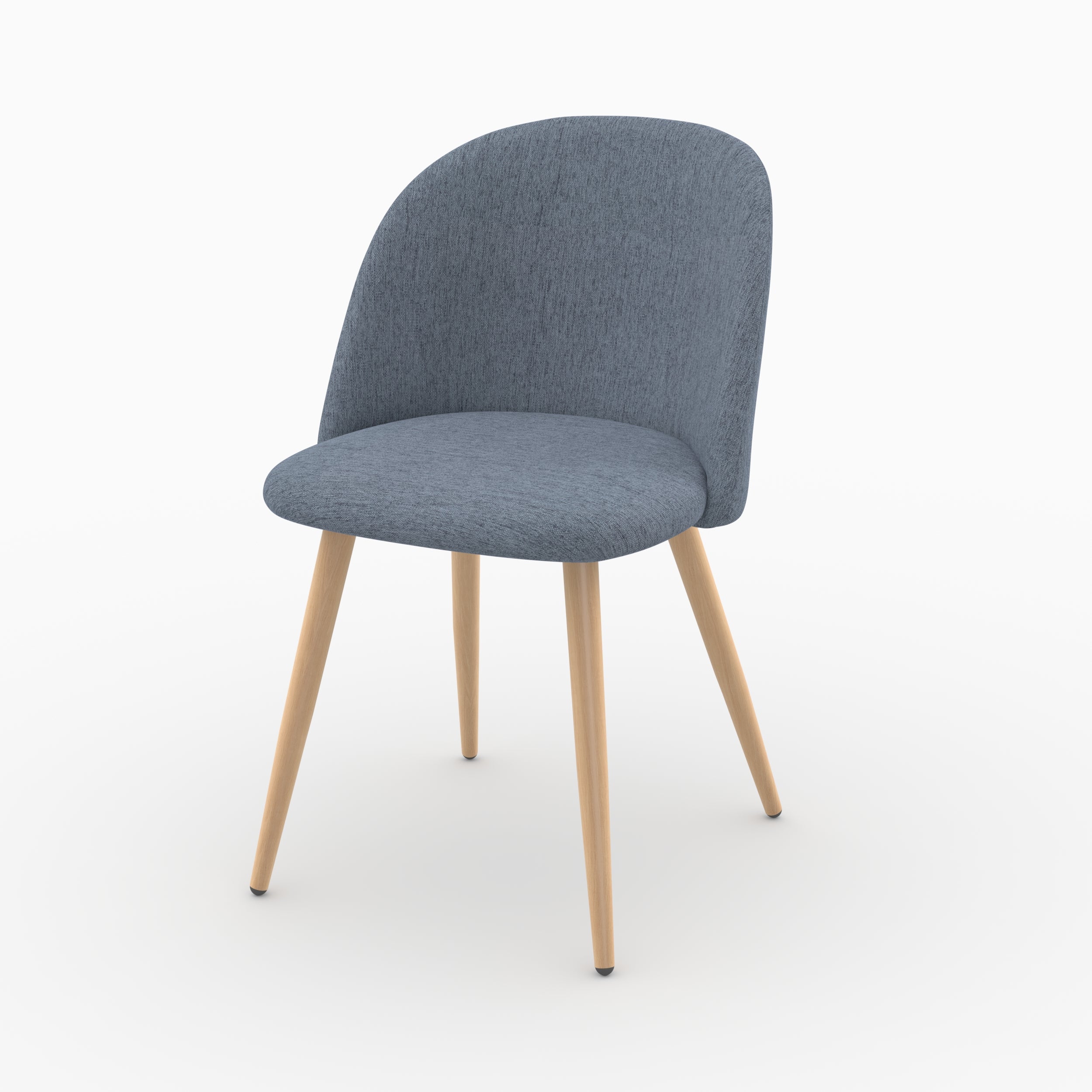 Chaise Cozy scandinave en tissu bleu marine et pieds effet bois, vue de trois quarts - Maison Pavane
