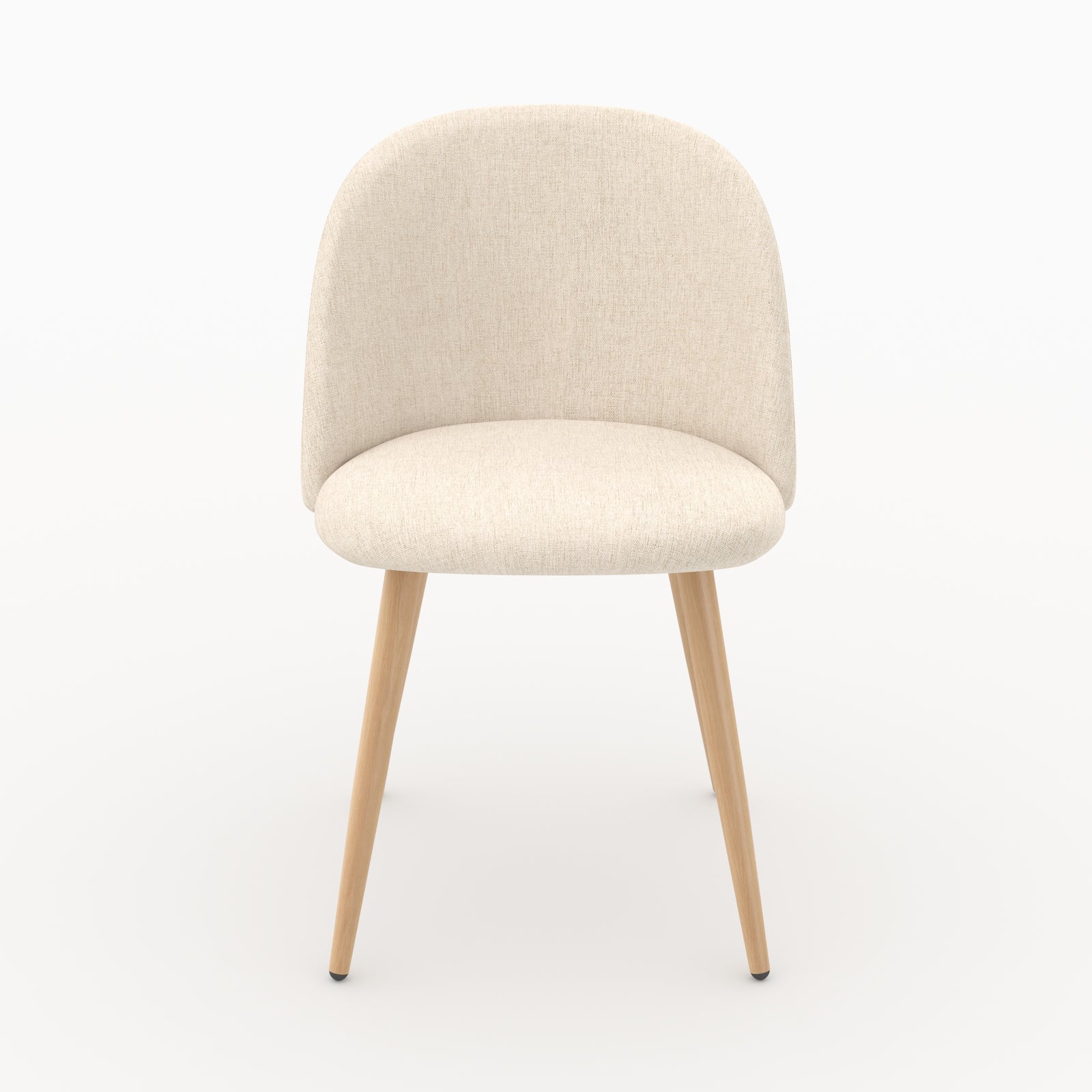 Chaise Cozy en tissu beige ivoire, dossier arrondi et pieds fuseau effet bois, vue de face - Maison Pavane
