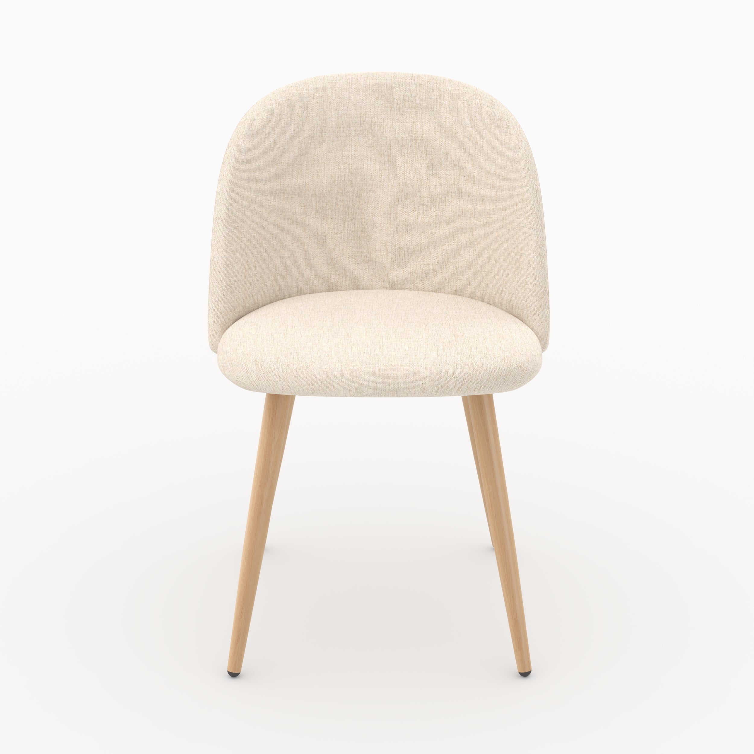 Chaise Cozy en tissu beige ivoire, dossier arrondi et pieds fuseau effet bois, vue de face - Maison Pavane