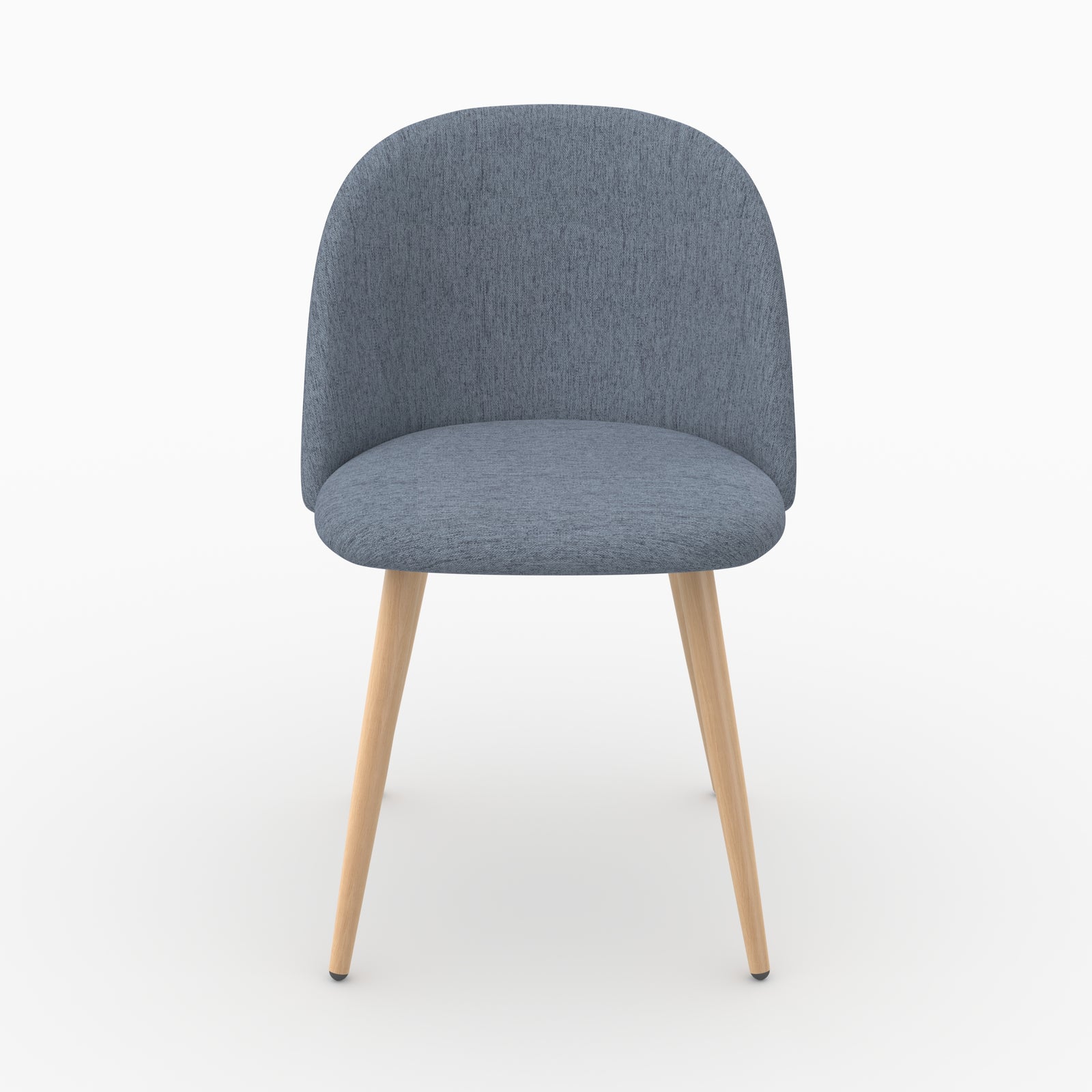 Chaise Cozy en tissu bleu marine, dossier arrondi et pieds fuseau effet bois, vue de face - Maison Pavane