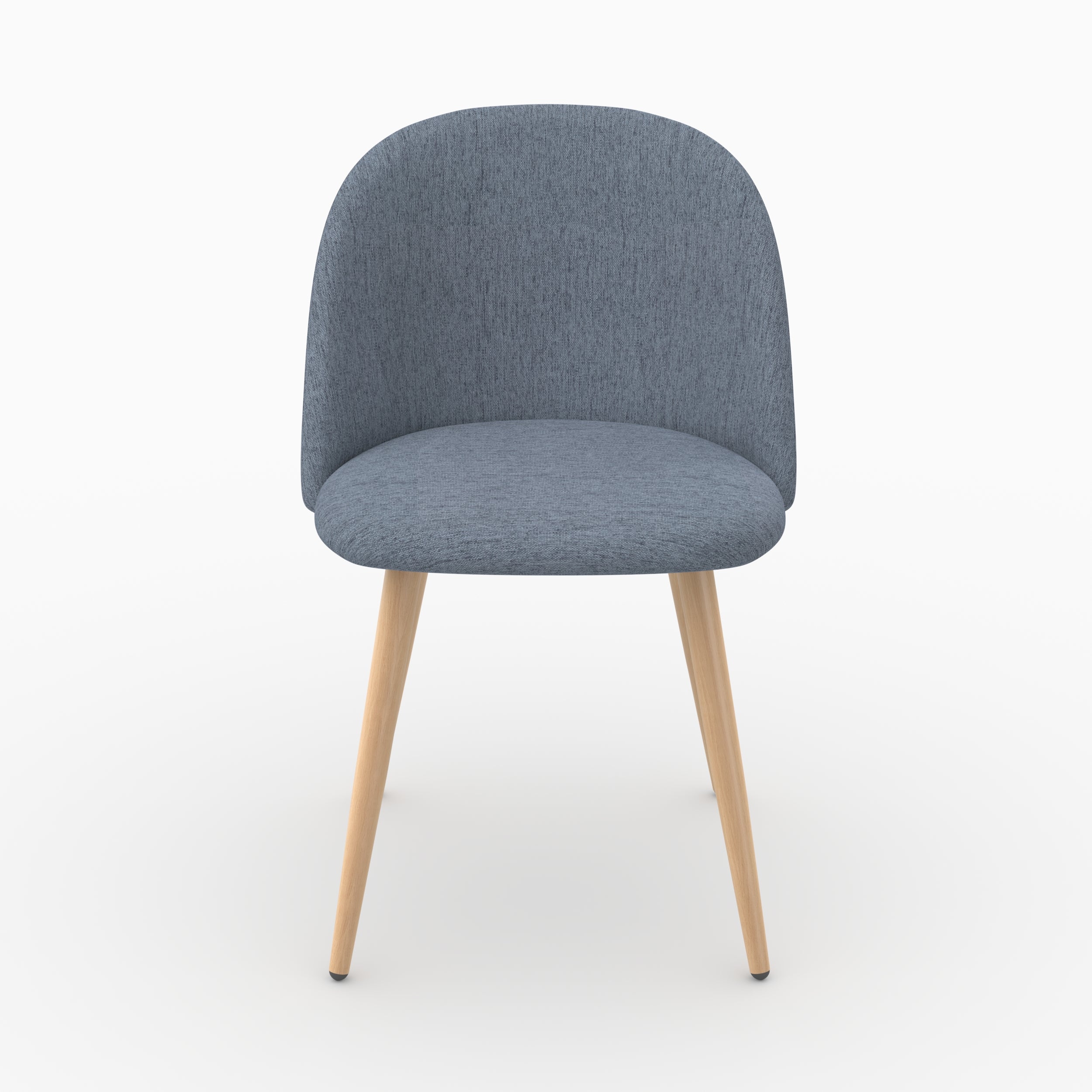 Chaise Cozy en tissu bleu marine, dossier arrondi et pieds fuseau effet bois, vue de face - Maison Pavane