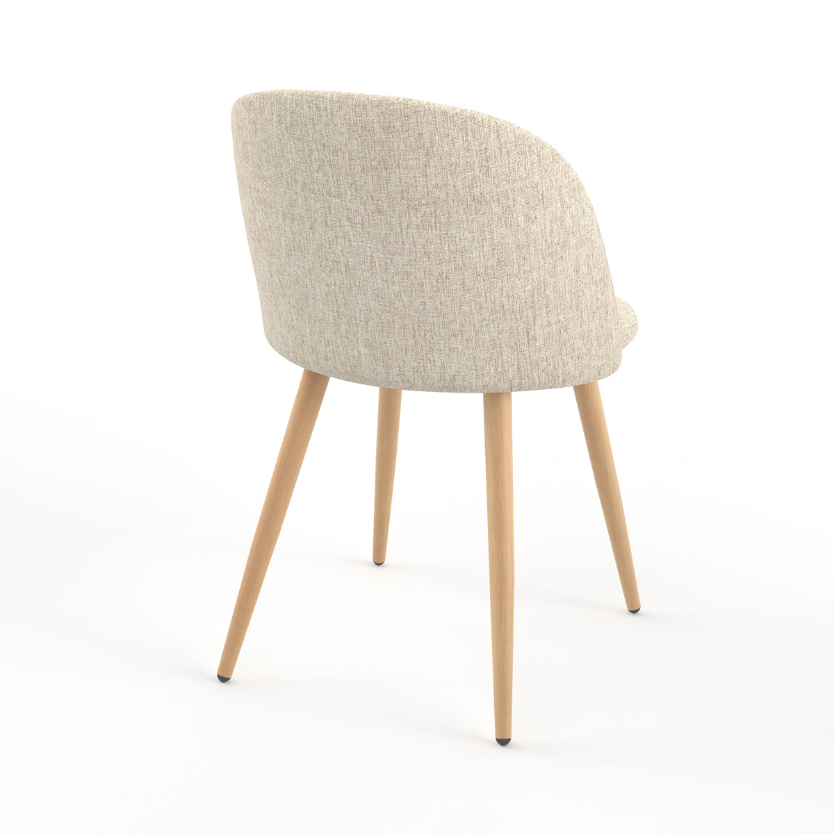 Chaise Cozy en tissu greige et pieds en métal imitation bois, vue trois-quarts arrière - Maison Pavane