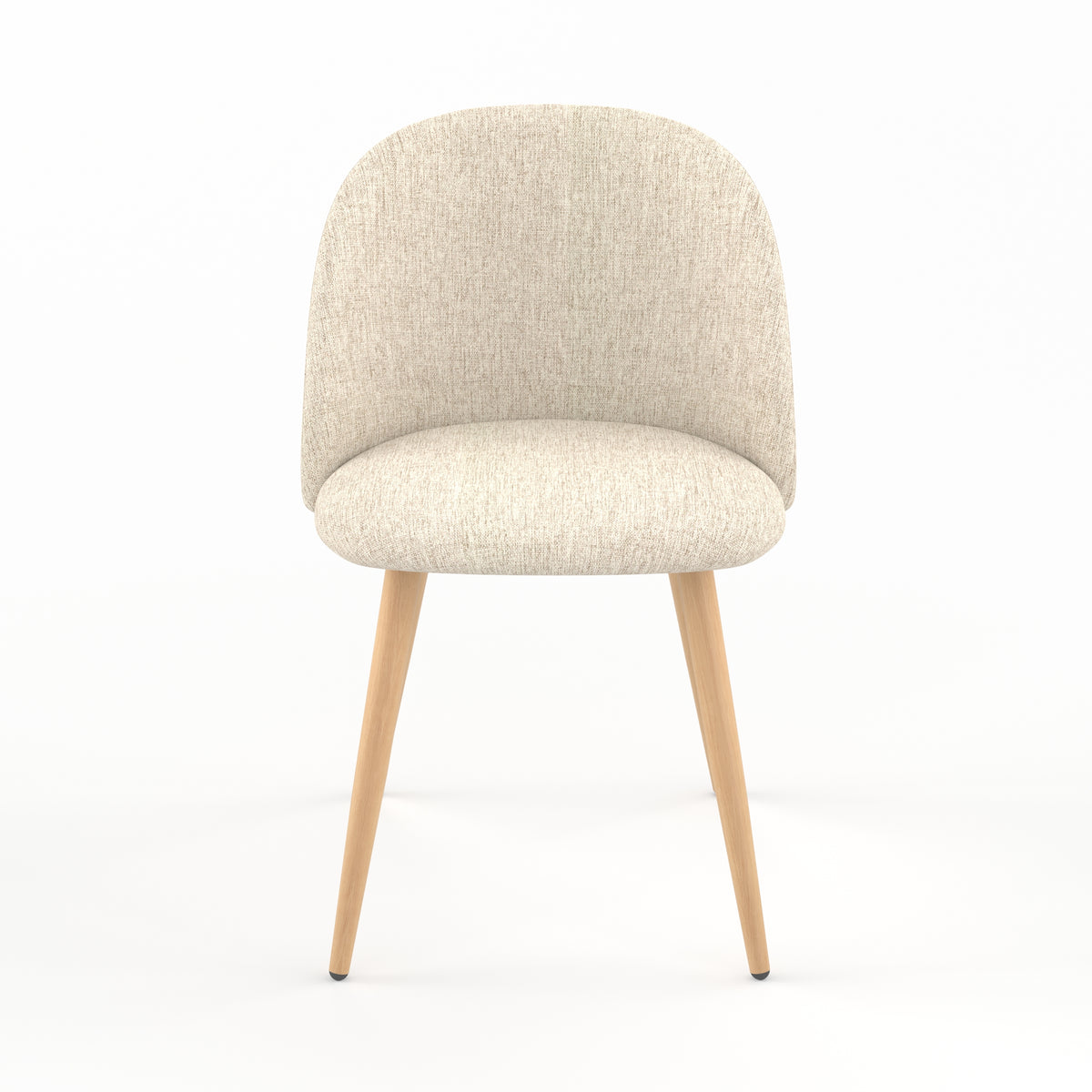 Chaise Cozy en tissu greige et pieds en métal imitation bois, vue de face - Maison Pavane