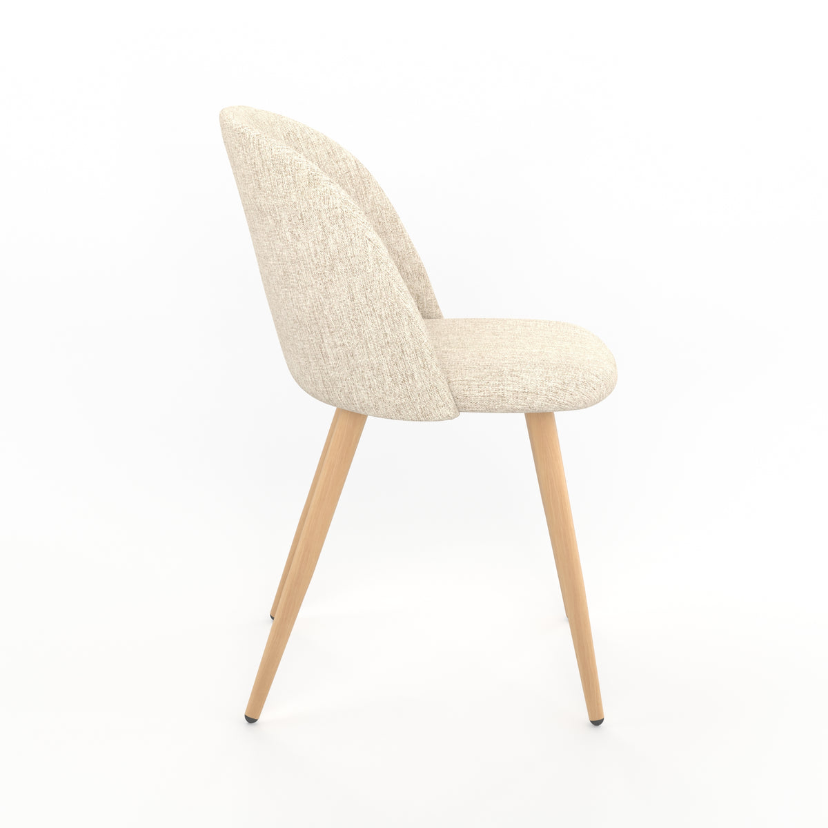 Chaise Cozy en tissu greige et pieds en métal imitation bois, vue de profil - Maison Pavane