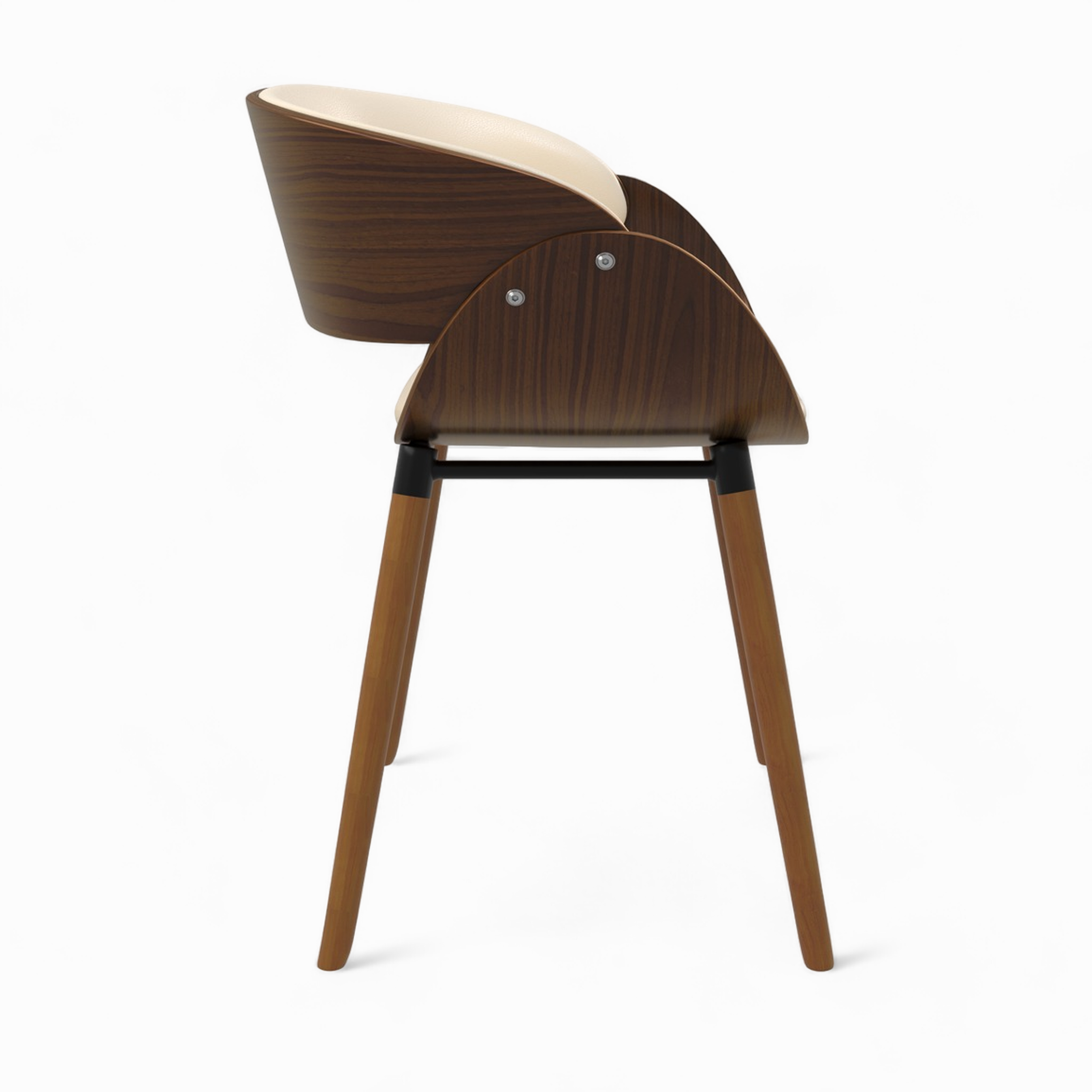 sedia in pelle sintetica beige polo con gambe in legno di noce