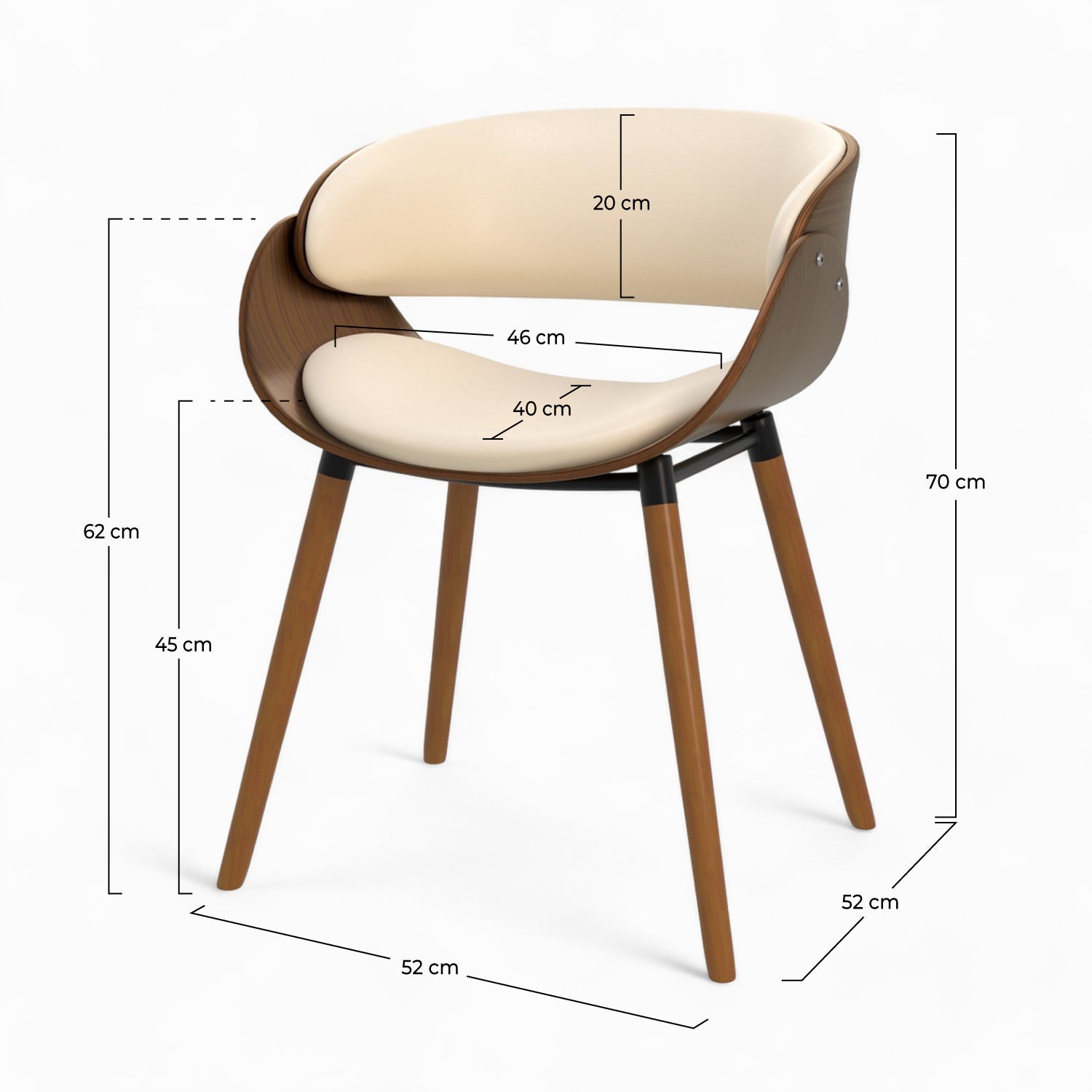 sedia in pelle sintetica beige polo con piedi in legno di noce