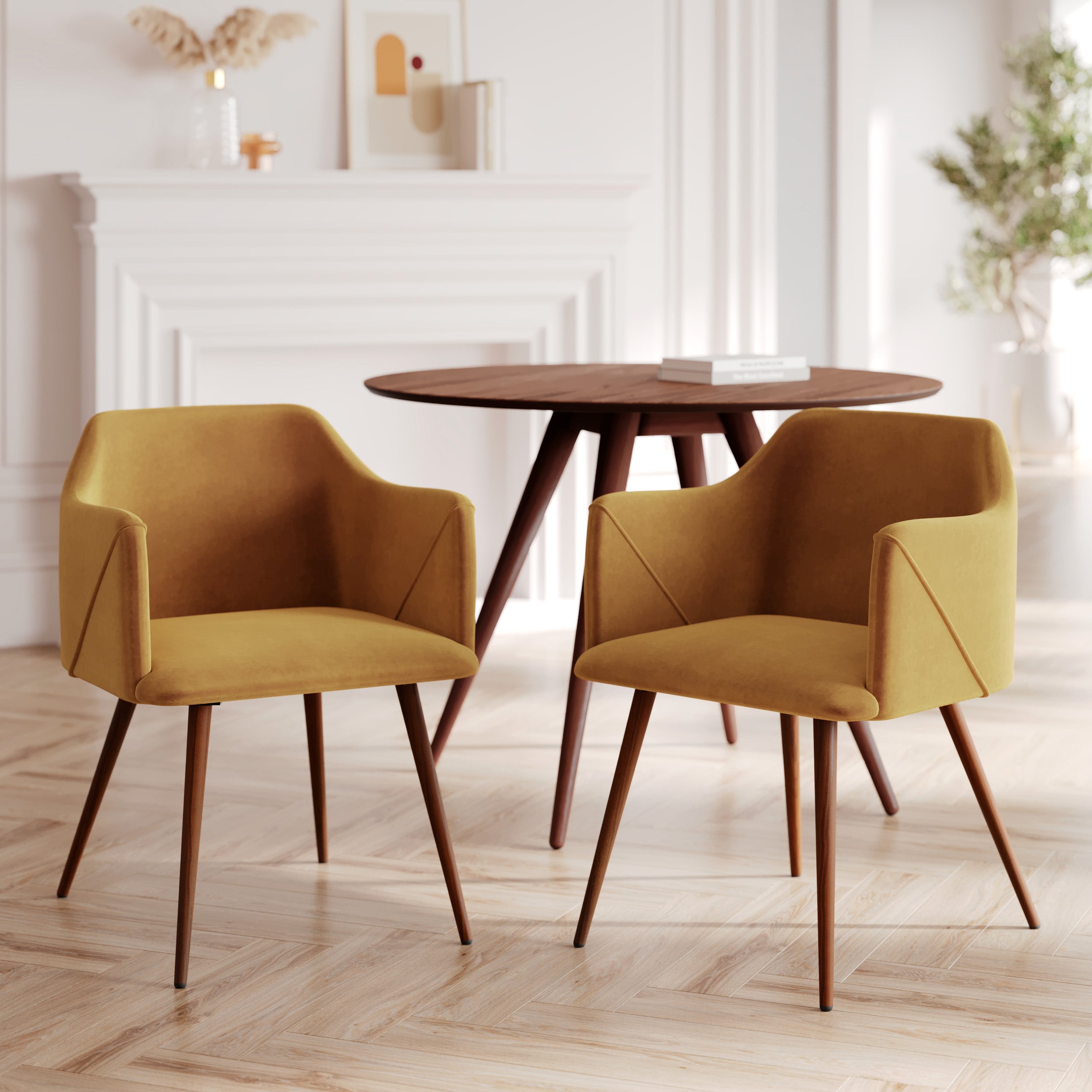 sedia daisy in velluto giallo con braccioli set di 2 focus