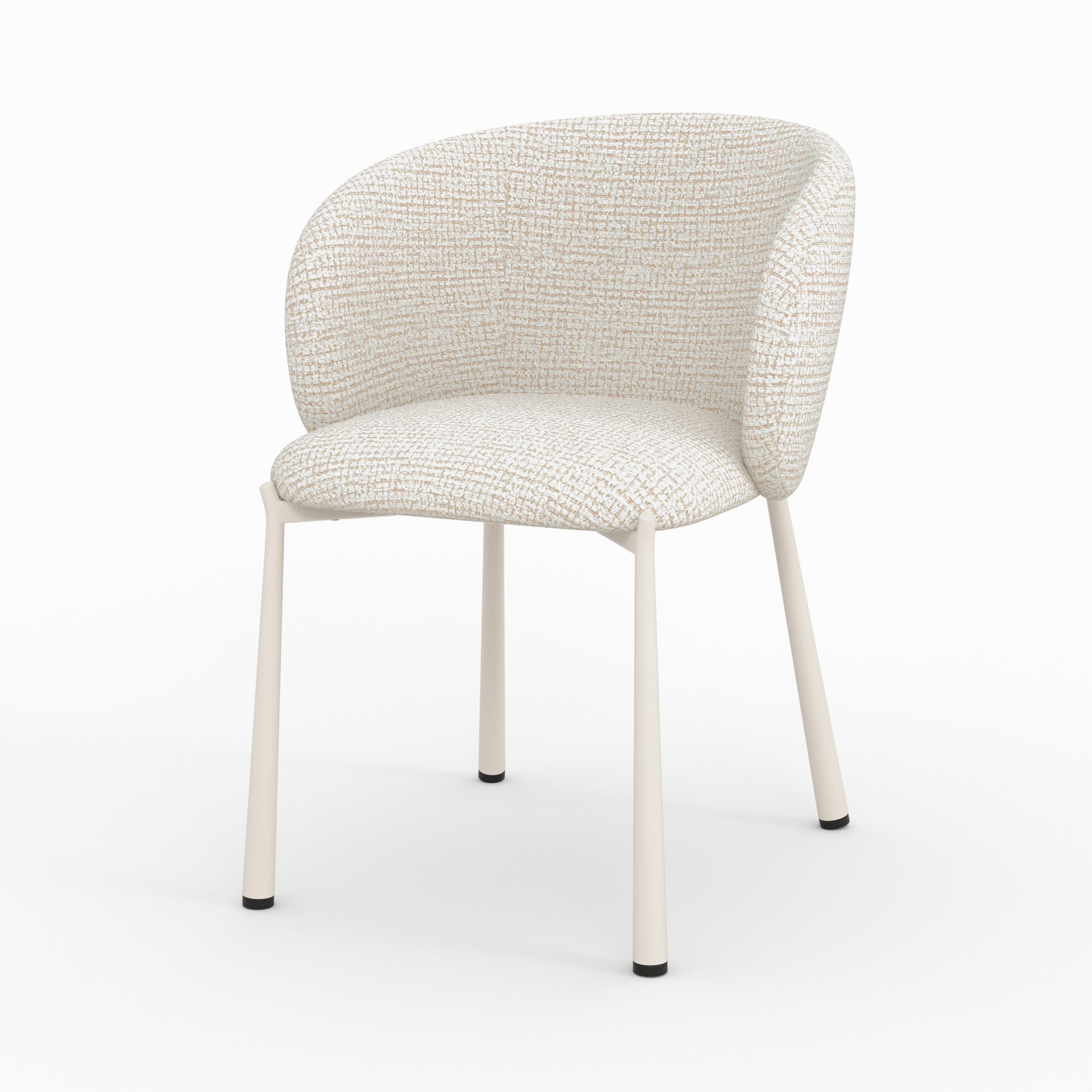 Chaise Danaé tissu écru chiné pieds blancs vue perspective