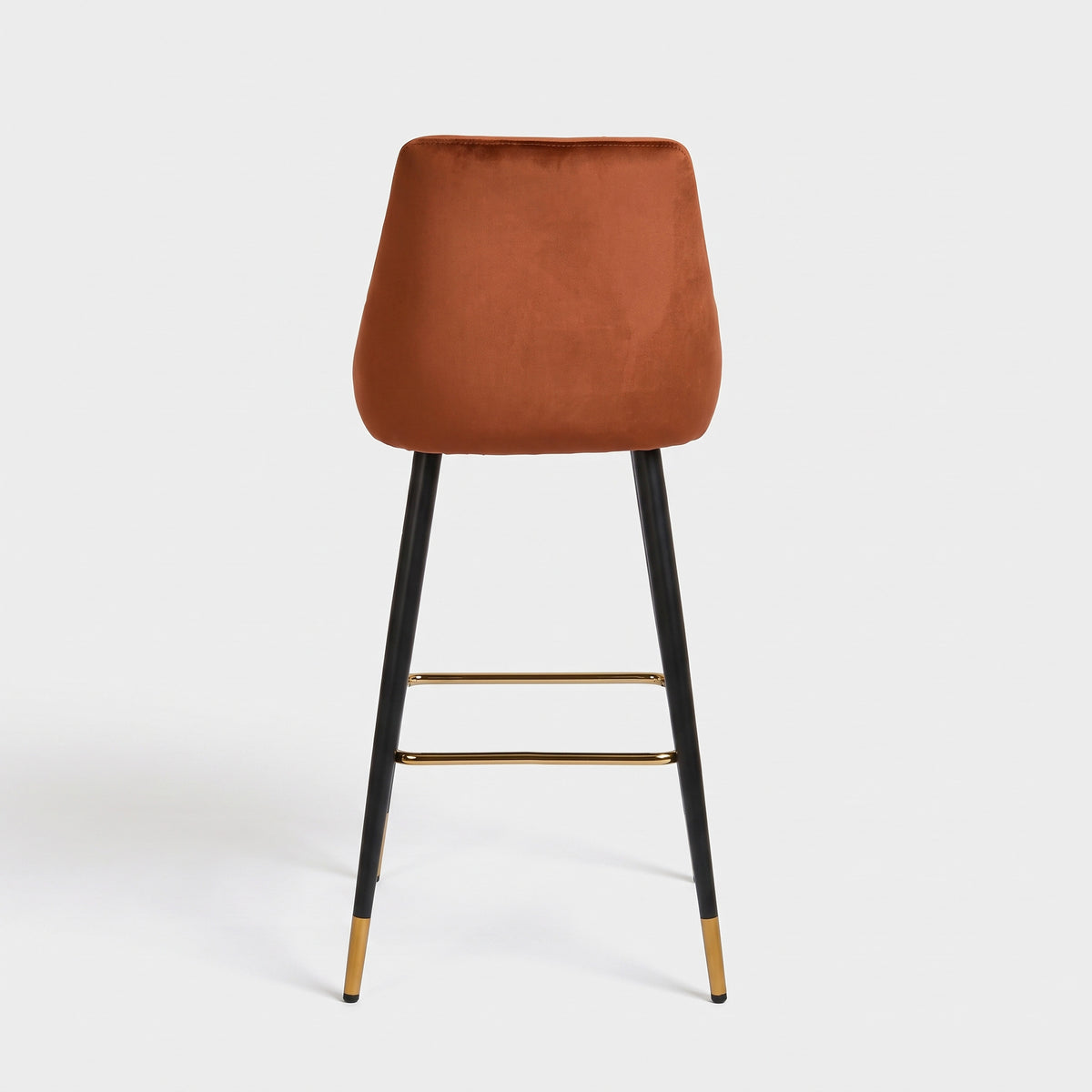 Chaise de bar Aristote 78 cm en velours terracotta et pieds en métal, vue de dos - Maison Pavane