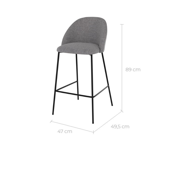 chaise de bar arrondie en tissu gris clair