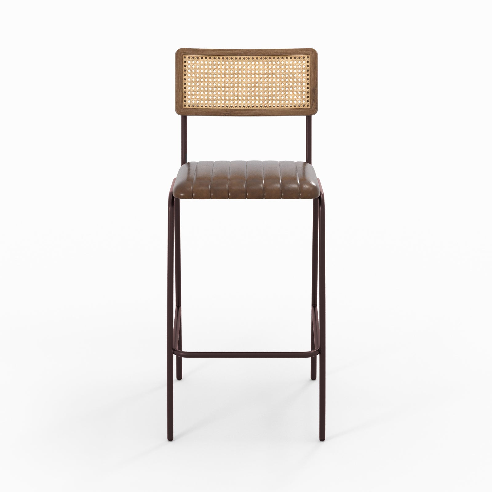 Chaise de bar Arsène en cuir marron, vue de face - Maison Pavane
