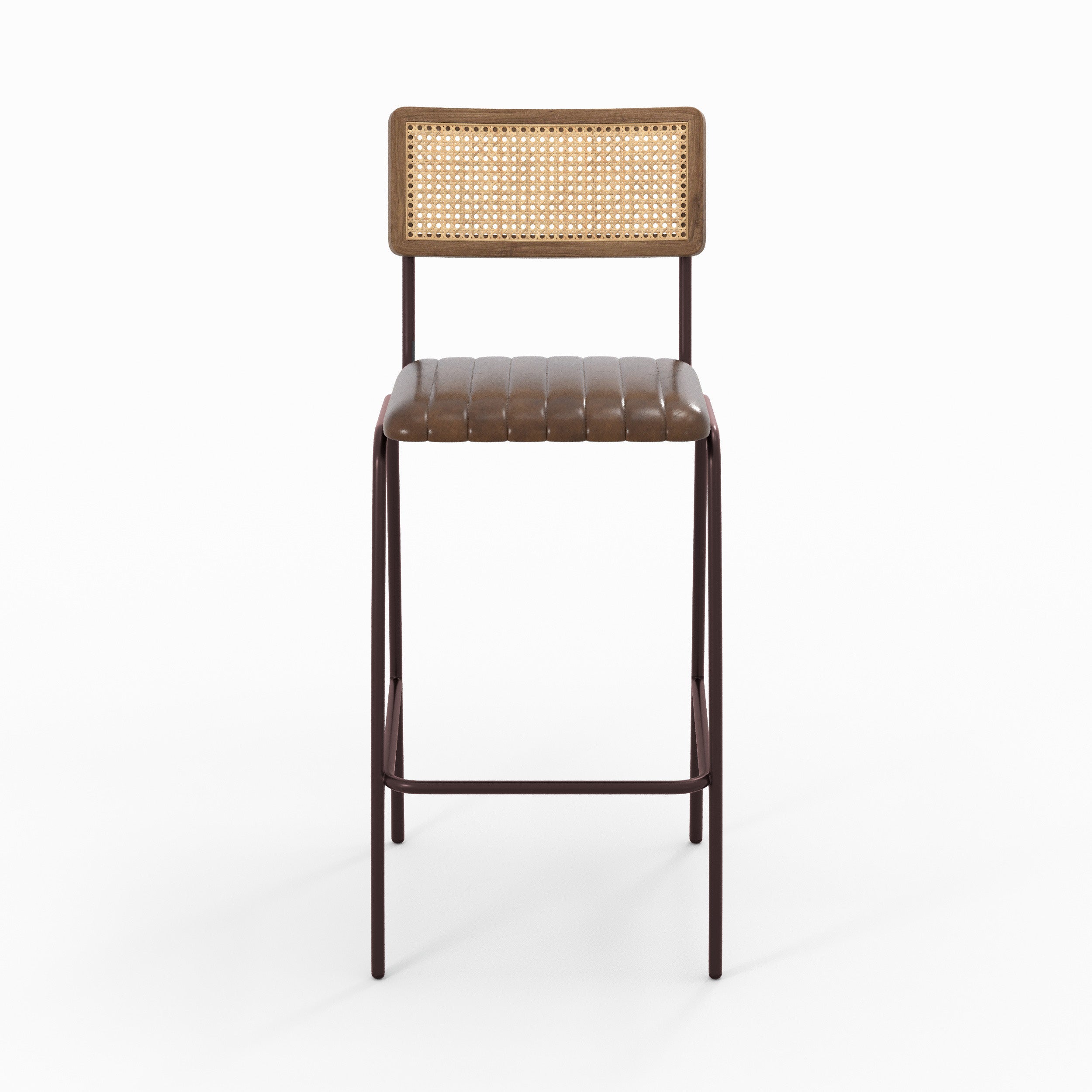 Chaise de bar Arsène en cuir marron, vue de face - Maison Pavane