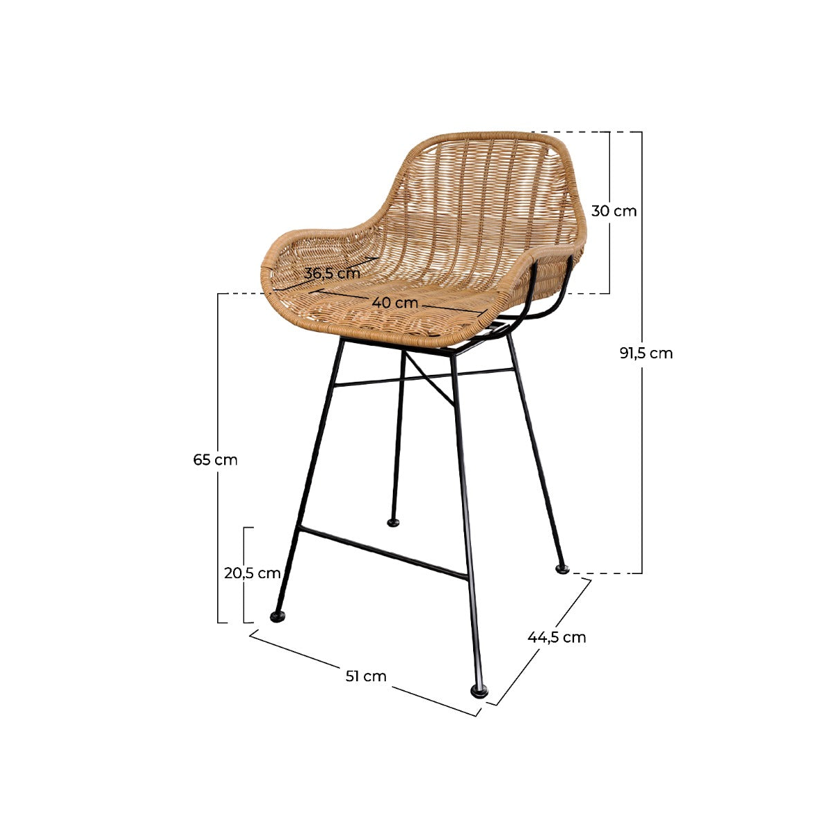 chaise de bar carmela en resine tressee naturelle 65 cm