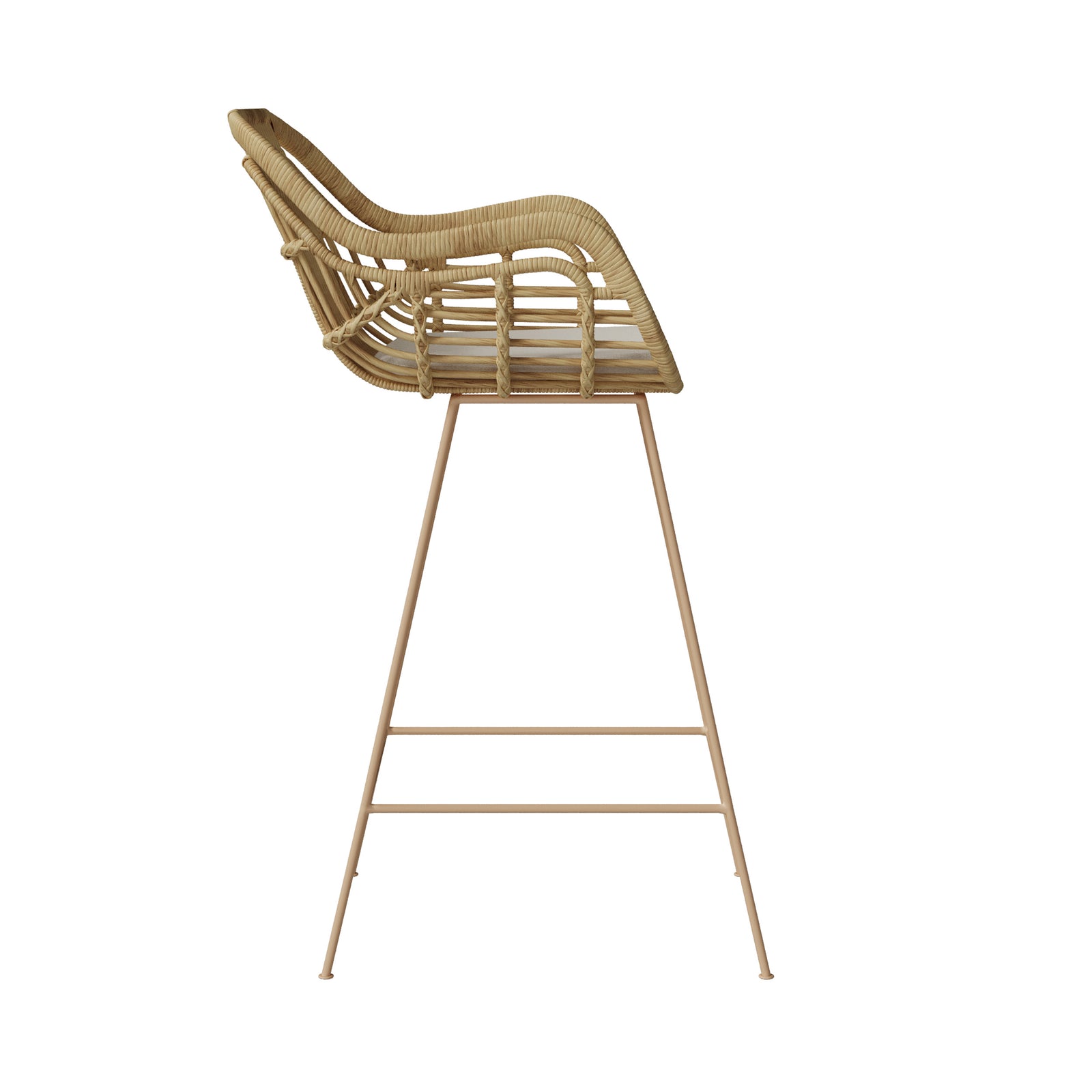 chaise de bar chiloe 71 cm en rotin coussin et pieds beige