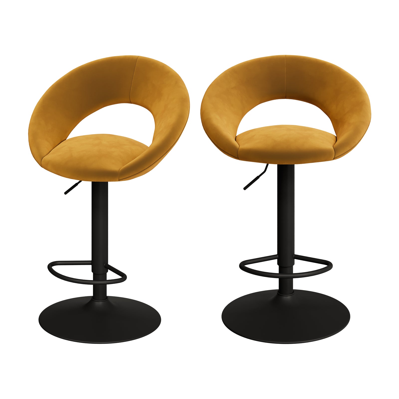 chaise de bar cloclo en velours jaune curry reglable