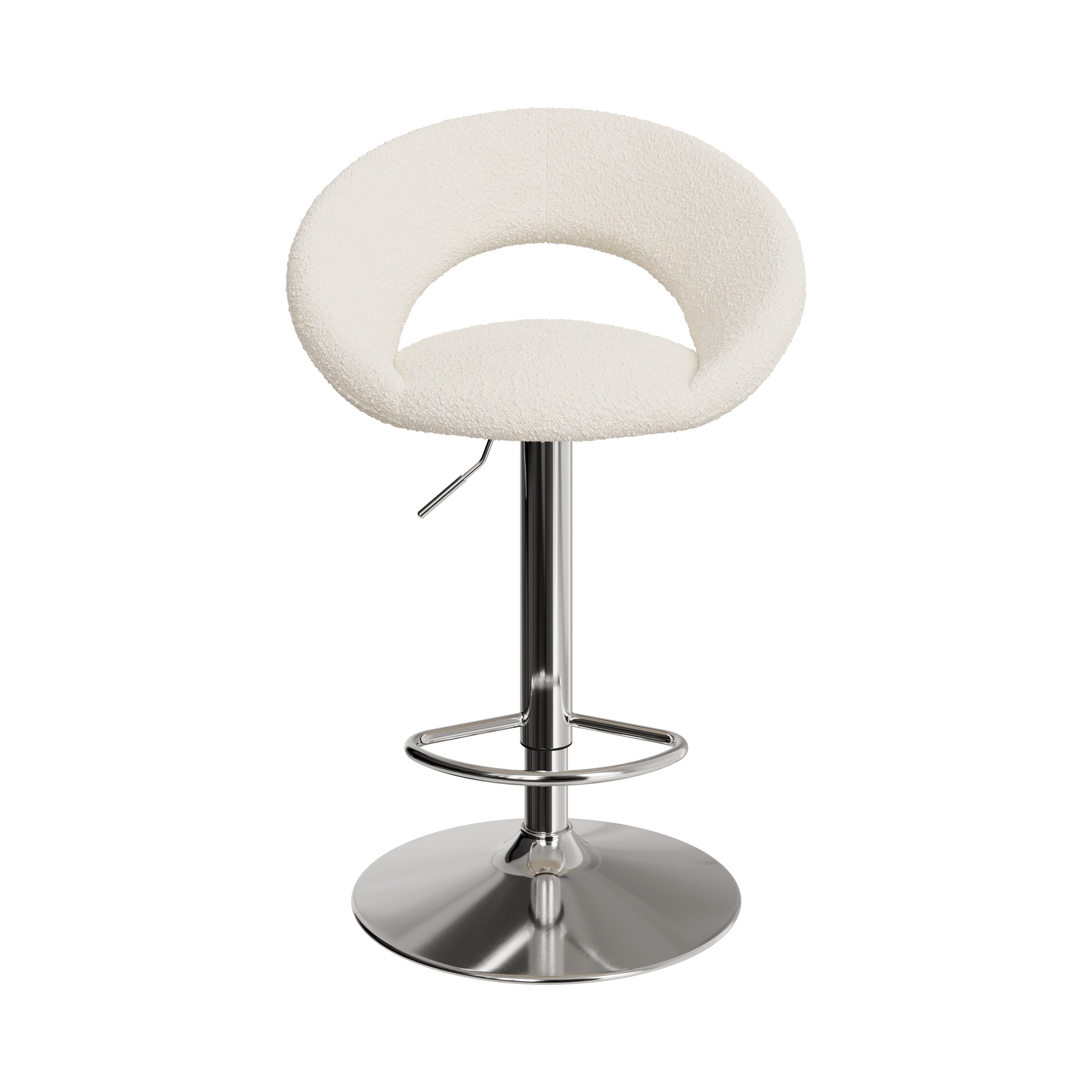 chaise de bar cloclo pieds metal chrome tissu boucle creme