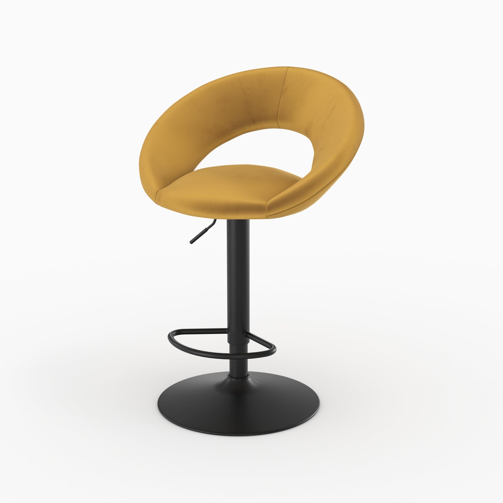 Chaise de bar Cloclo velours jaune curry piètement noir trois quarts – Maison Pavane