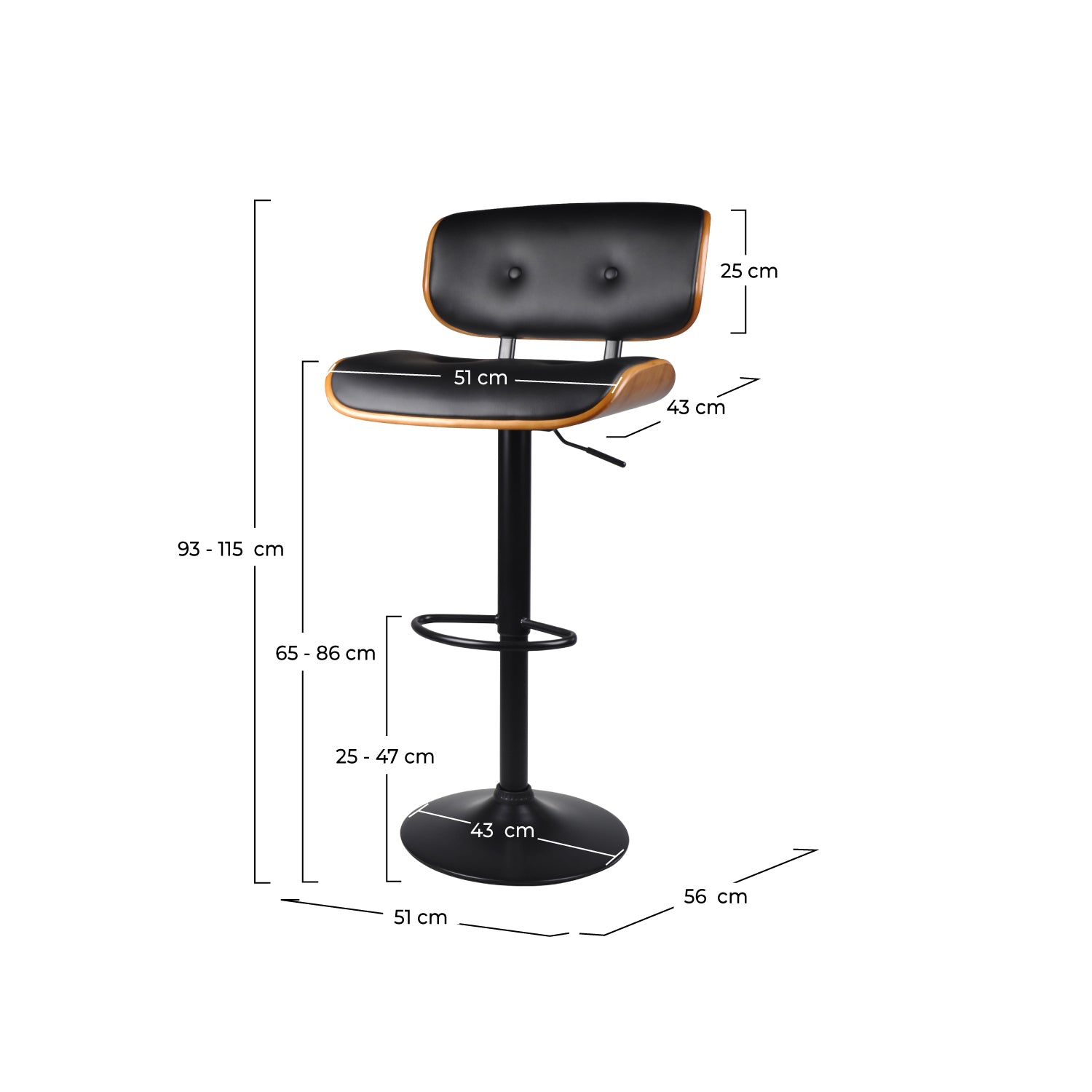 chaise de bar cuir synthetique noir reglable pivotante
