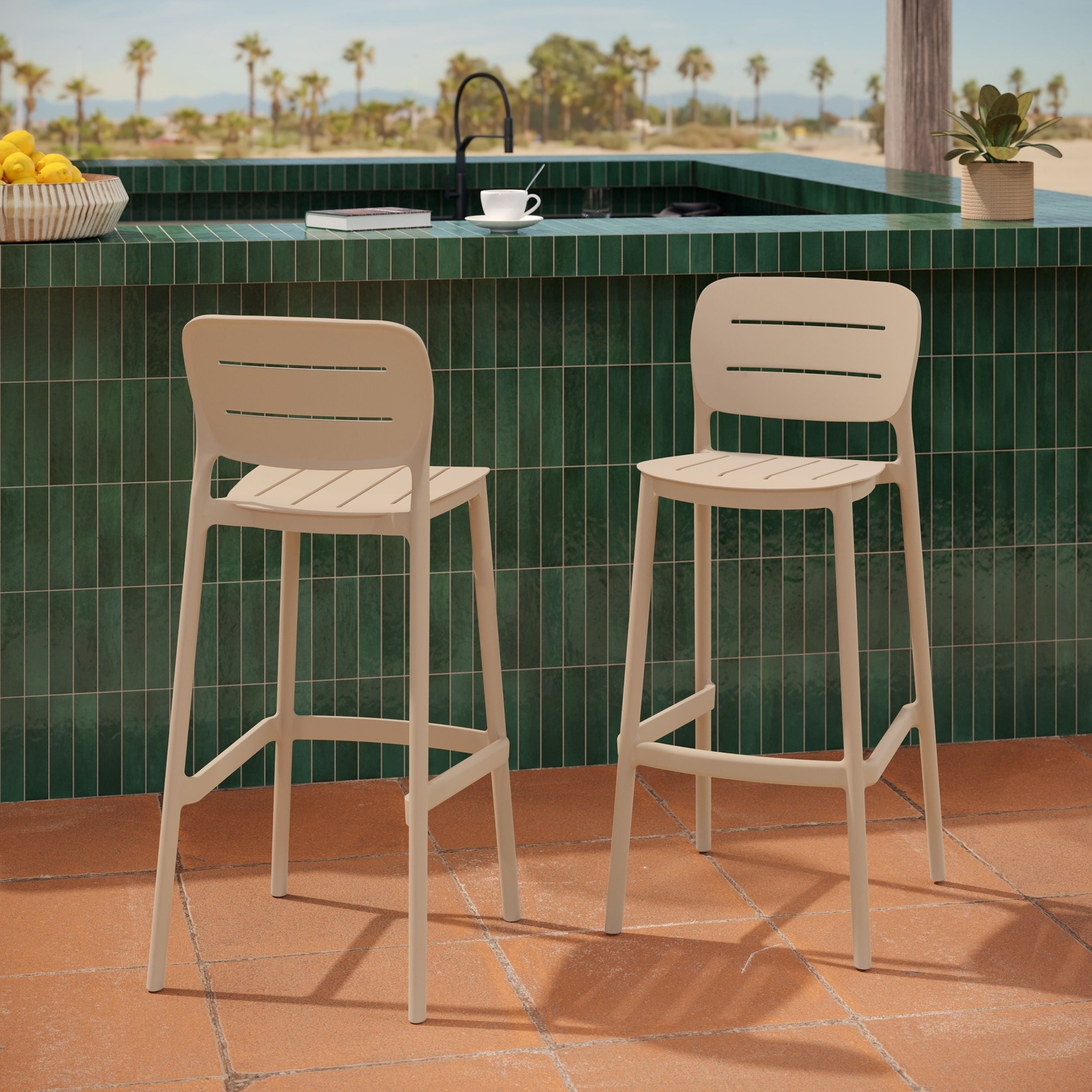 Chaise de bar de jardin beige plastique Lola
