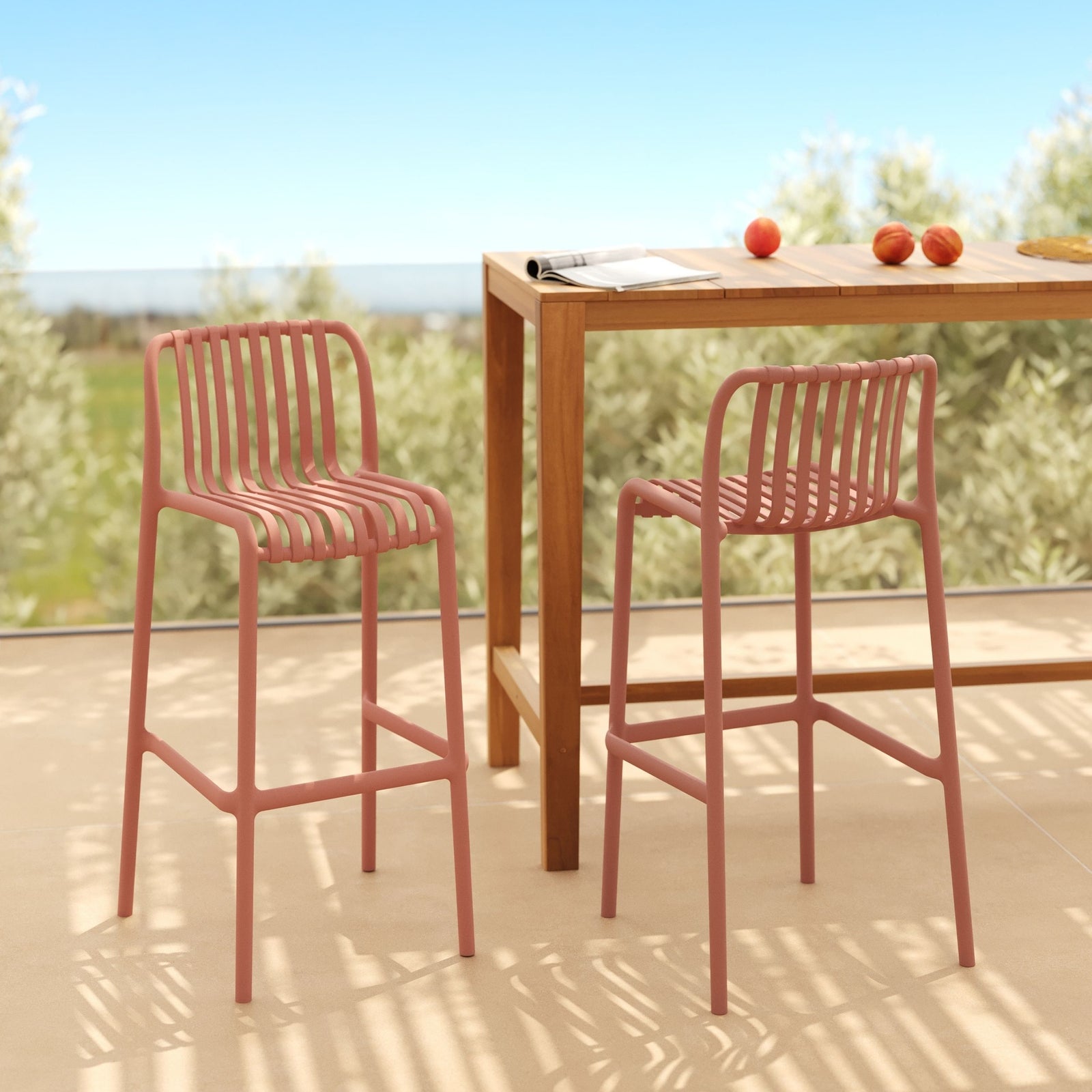 Chaise de bar de jardin en plastique terracotta