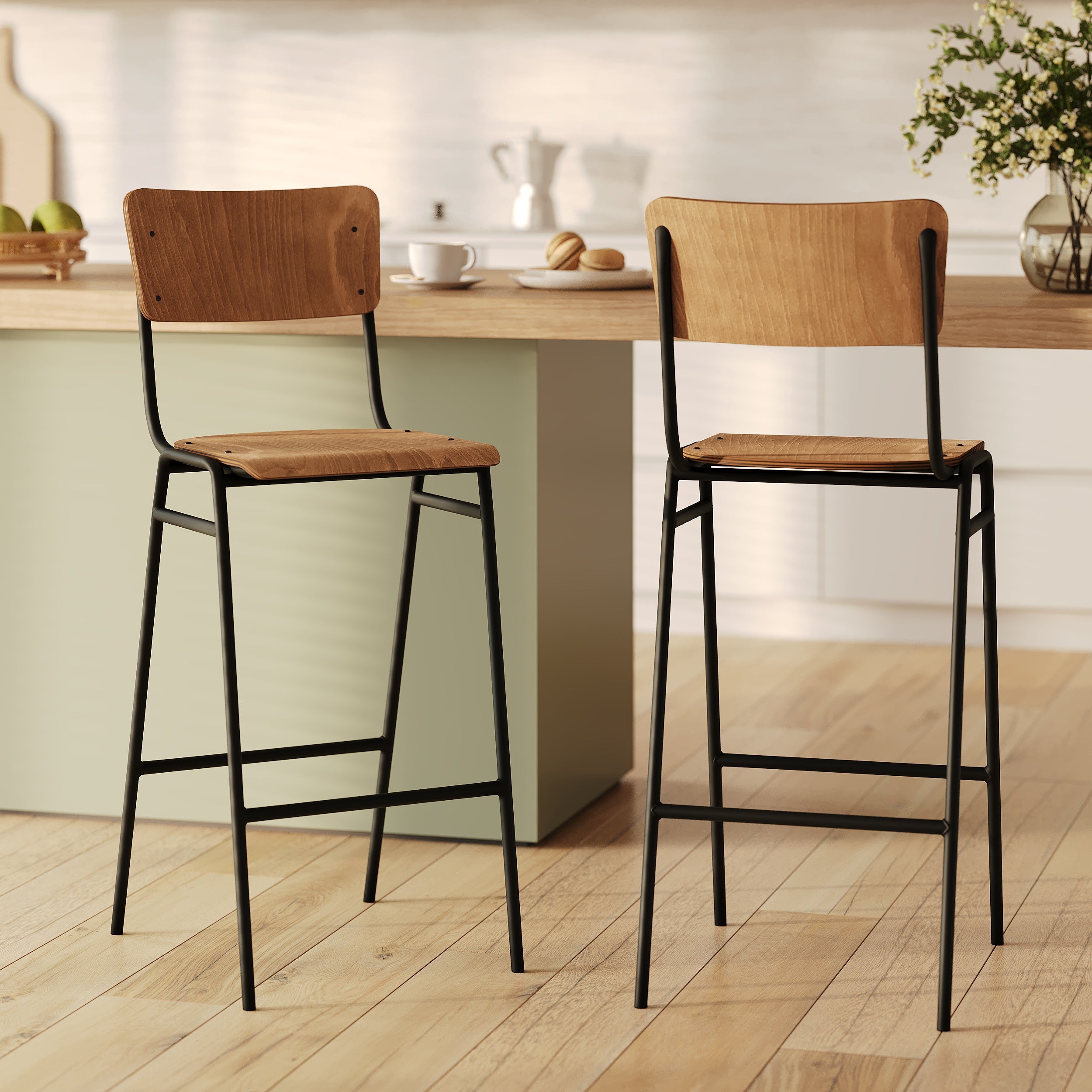 Chaise de bar ecolier pieds métal noir et bois