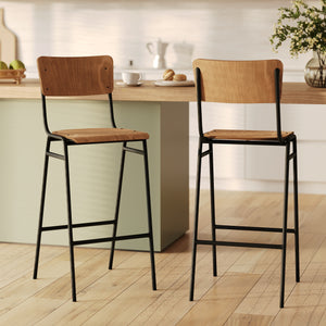 Chaise de bar ecolier pieds métal noir et bois