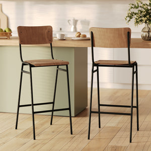 Chaise de bar écolier pieds métal noir et bois – Maison Pavane