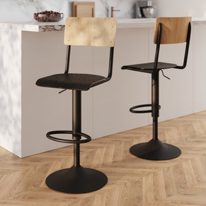 sedia da bar in legno chiaro e nero regolabile clem