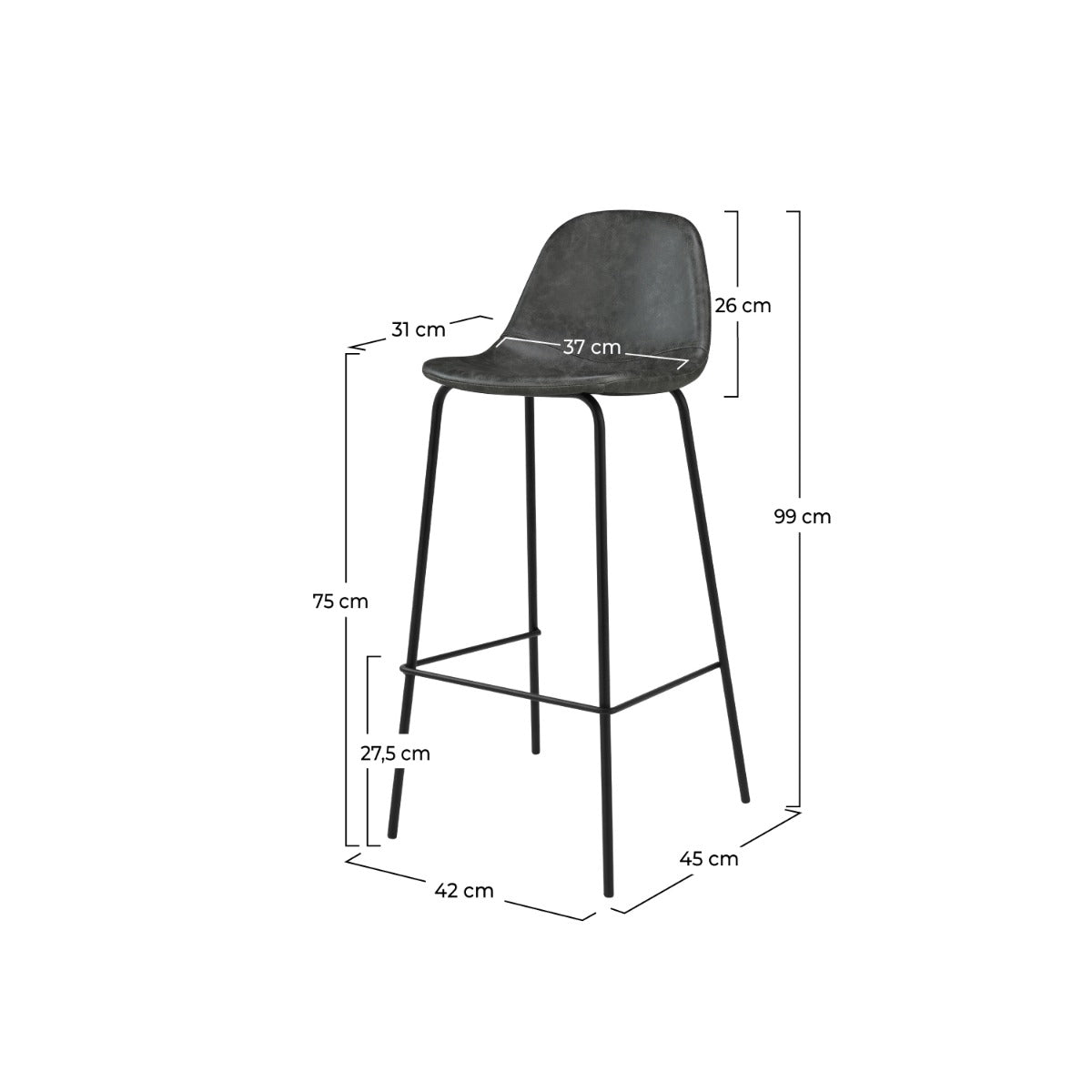 chaise de bar en cuir synthetique grise noire lot de 2