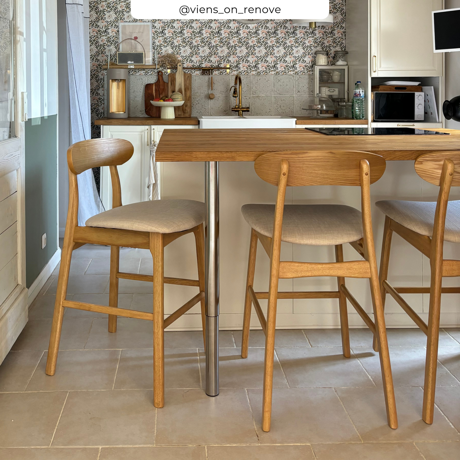 sedia da bar in tessuto beige legno chiaro confezione da 2
