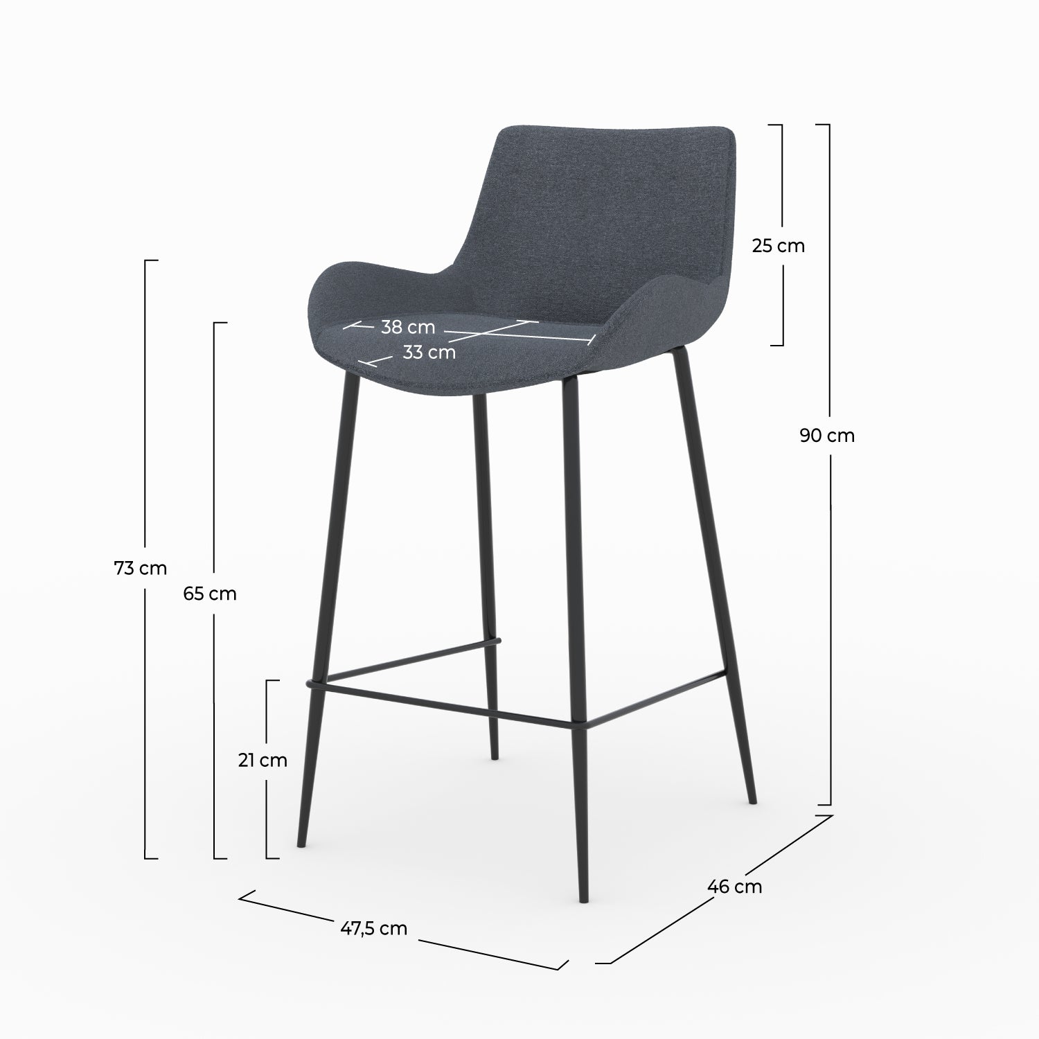 sedia da bar in tessuto grigio 65 cm set di 2 pirata