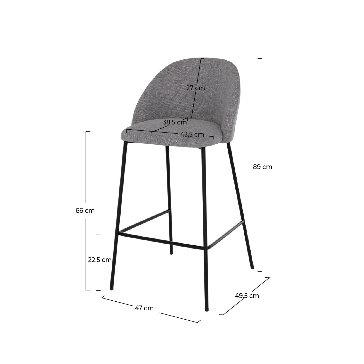 Chaise de bar gris foncé Karl