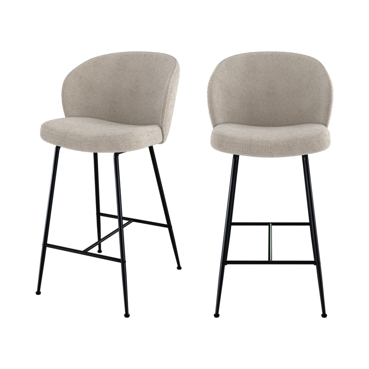 chaise de bar groom en tissu boucl_ beige et pieds en m_tal