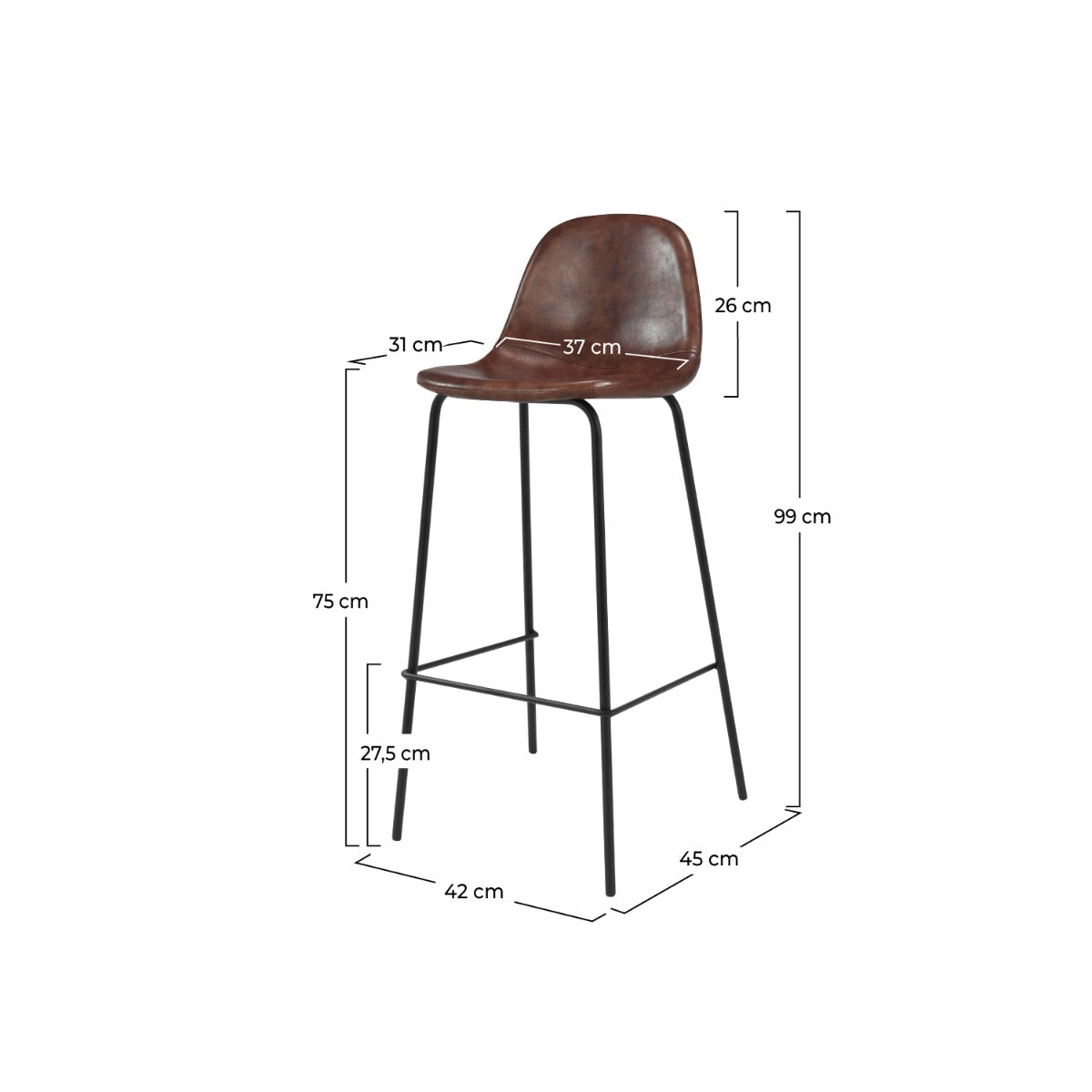 sgabello bar Henrik in pelle sintetica marrone set di 2