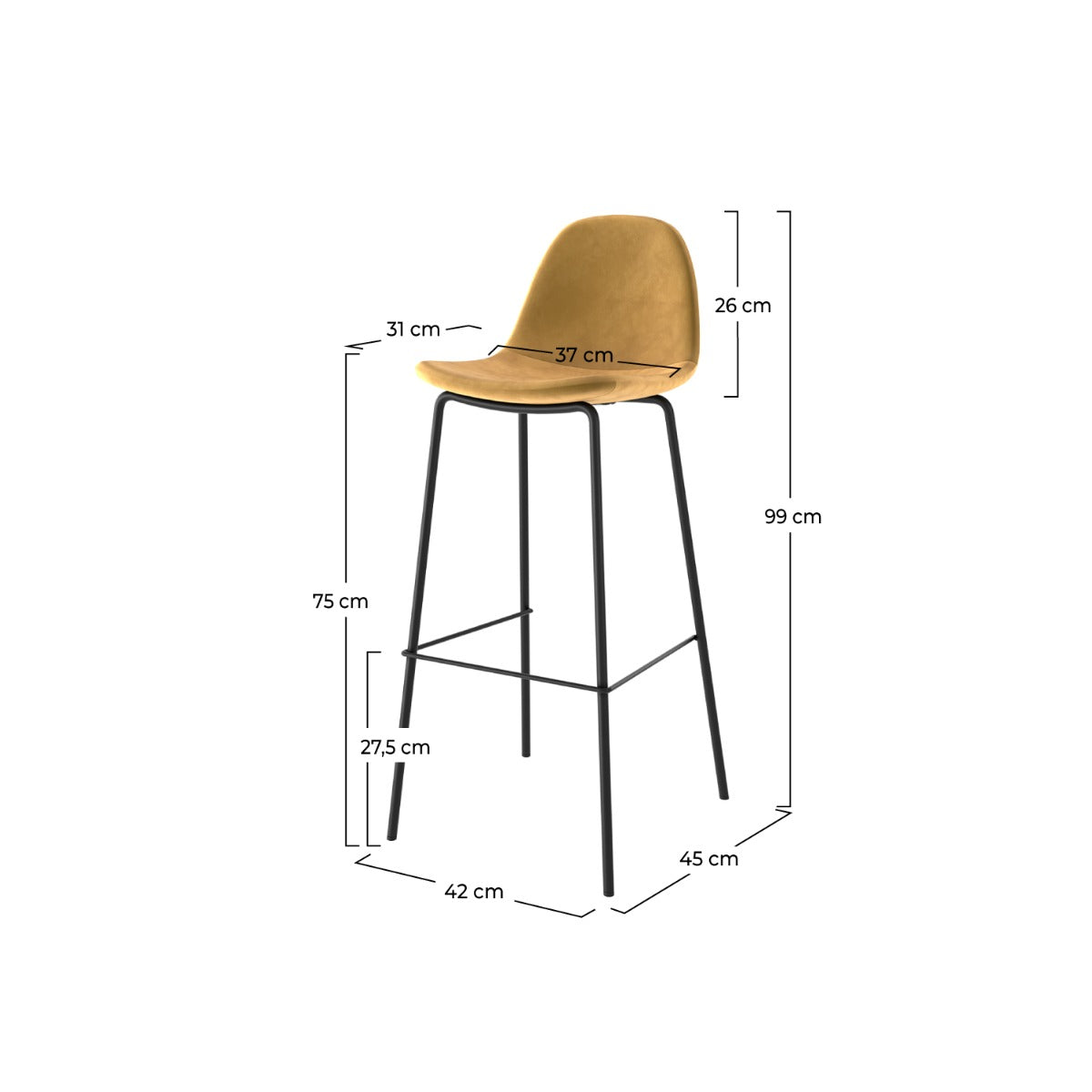 chaise de bar henrik en velours jaune lot de 2