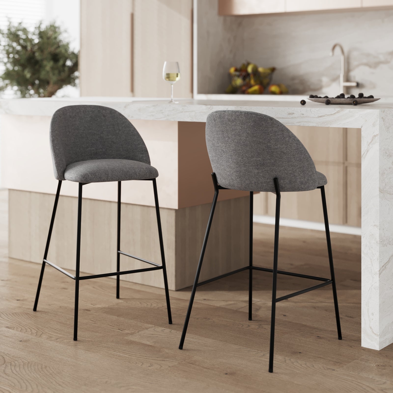 chaise de bar karl tissu gris fonce 66 cm
