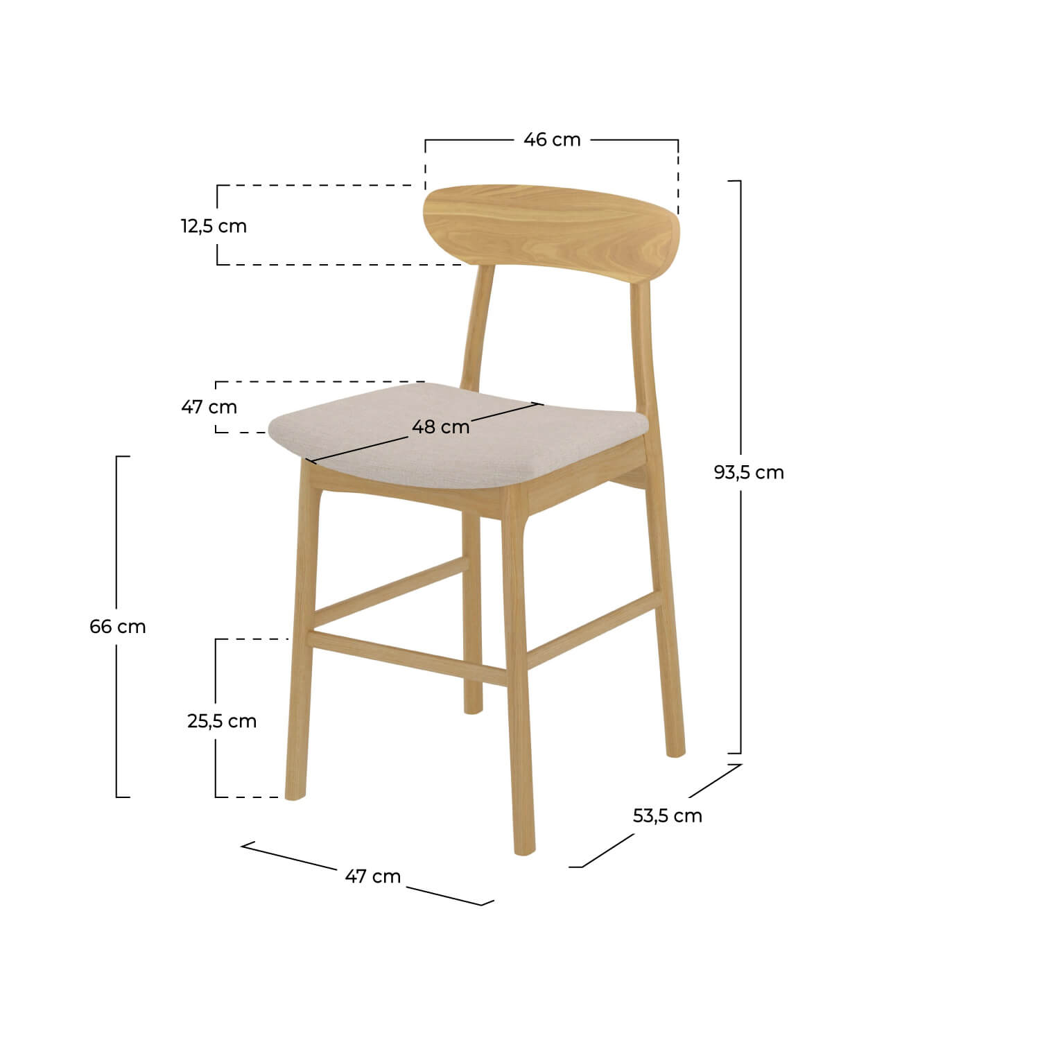 sedia da bar lana a metà altezza in tessuto beige e legno set di 2